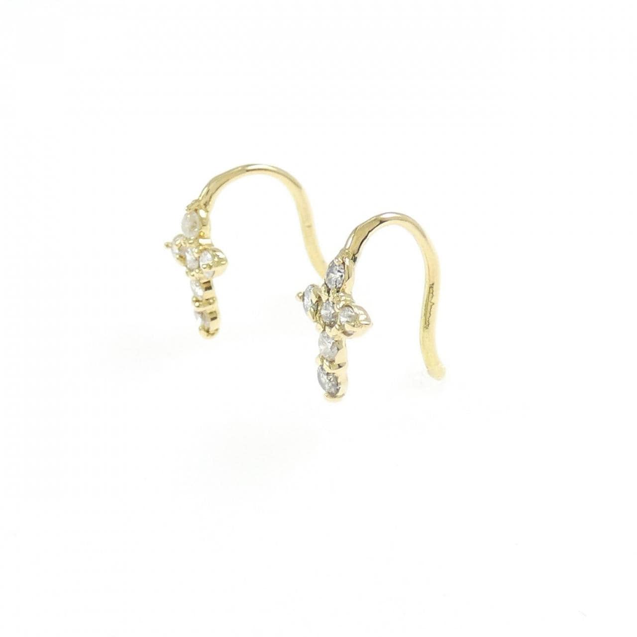 K18YG クロス ダイヤモンド ピアス 0.24CT