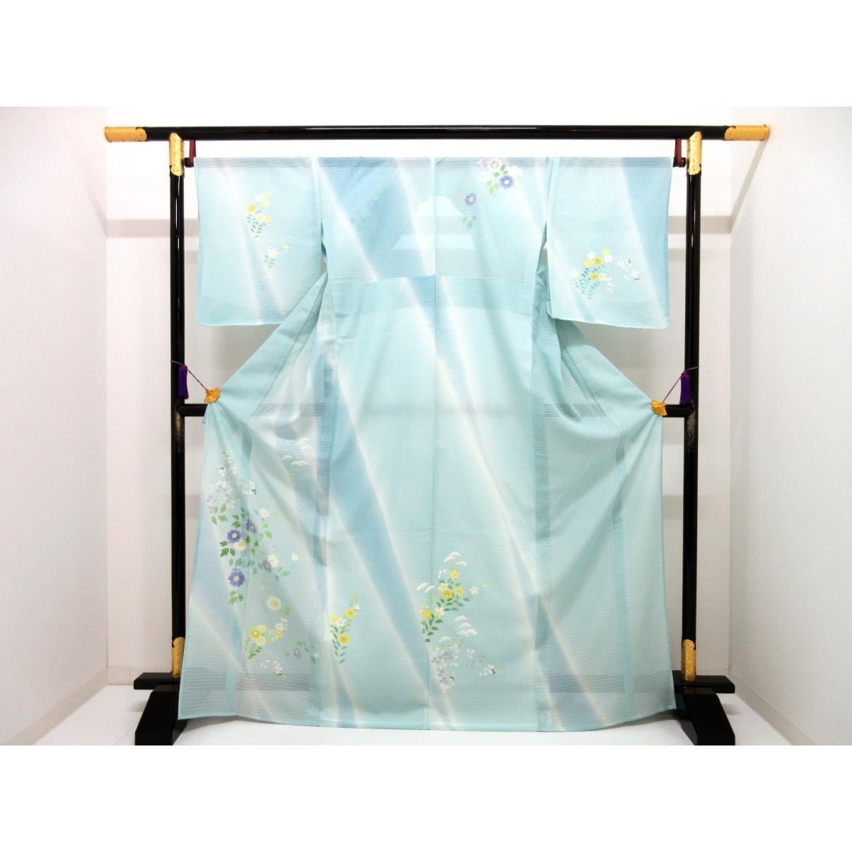 【新品】単衣　変わり絽織訪問着　友禅銀彩加工