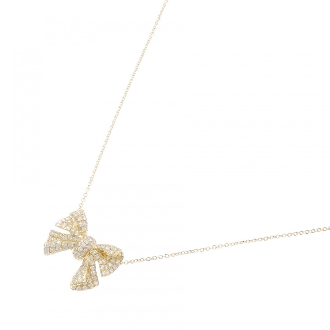750YG/K18YG リボン ダイヤモンド ネックレス 0.81CT