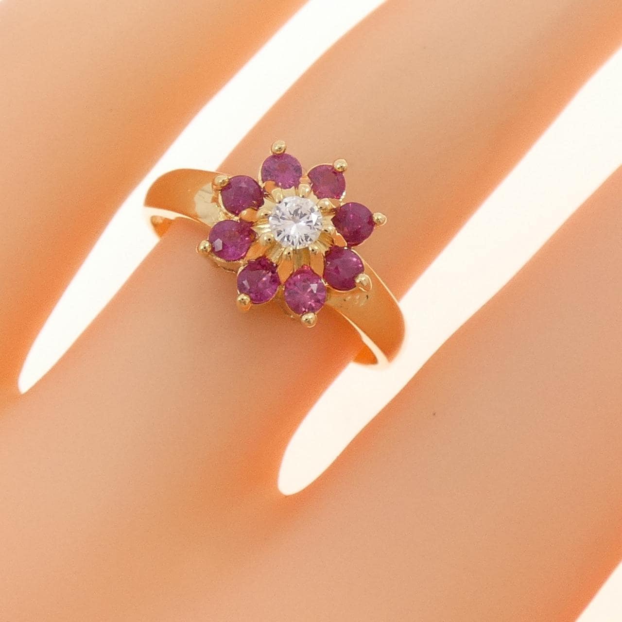 K18YG フラワー ルビー リング 0.48CT