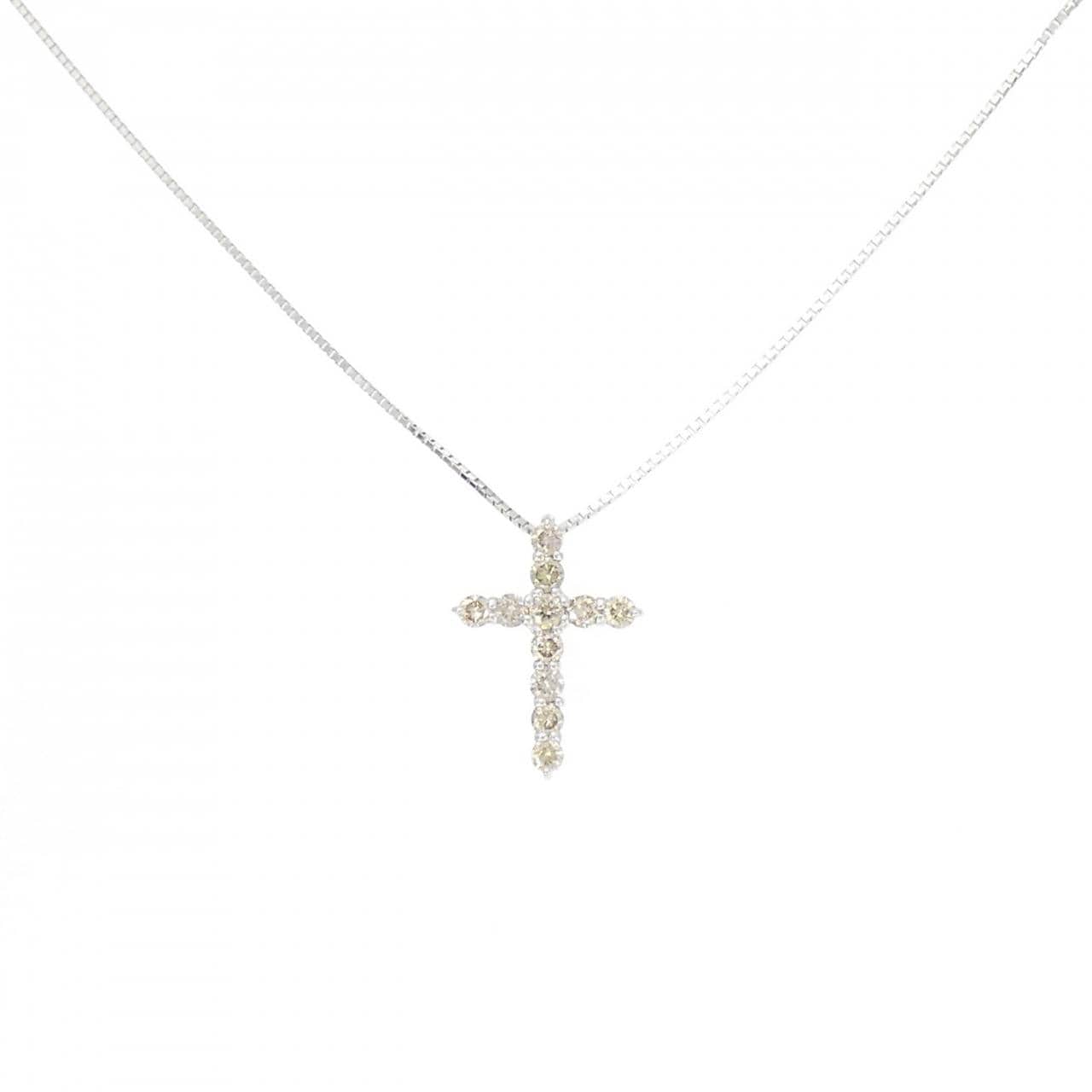 K18WG クロス ダイヤモンド ネックレス 0.50CT