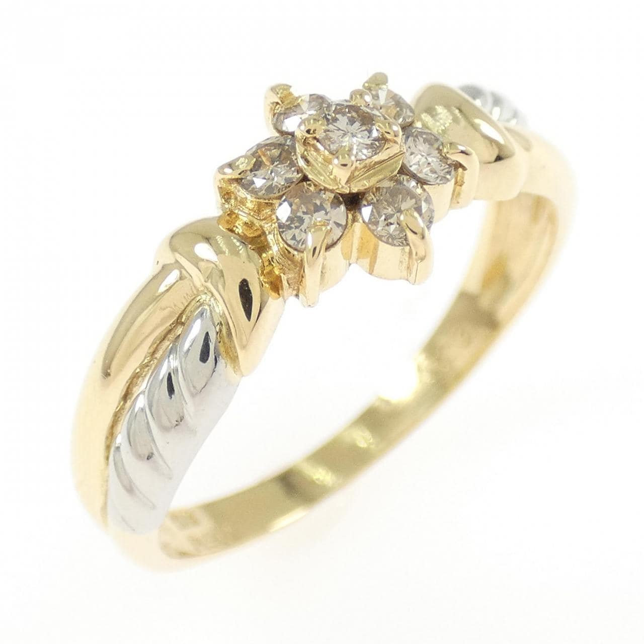 K18YG/PT900 Flower Diamond Ring 0.23CT