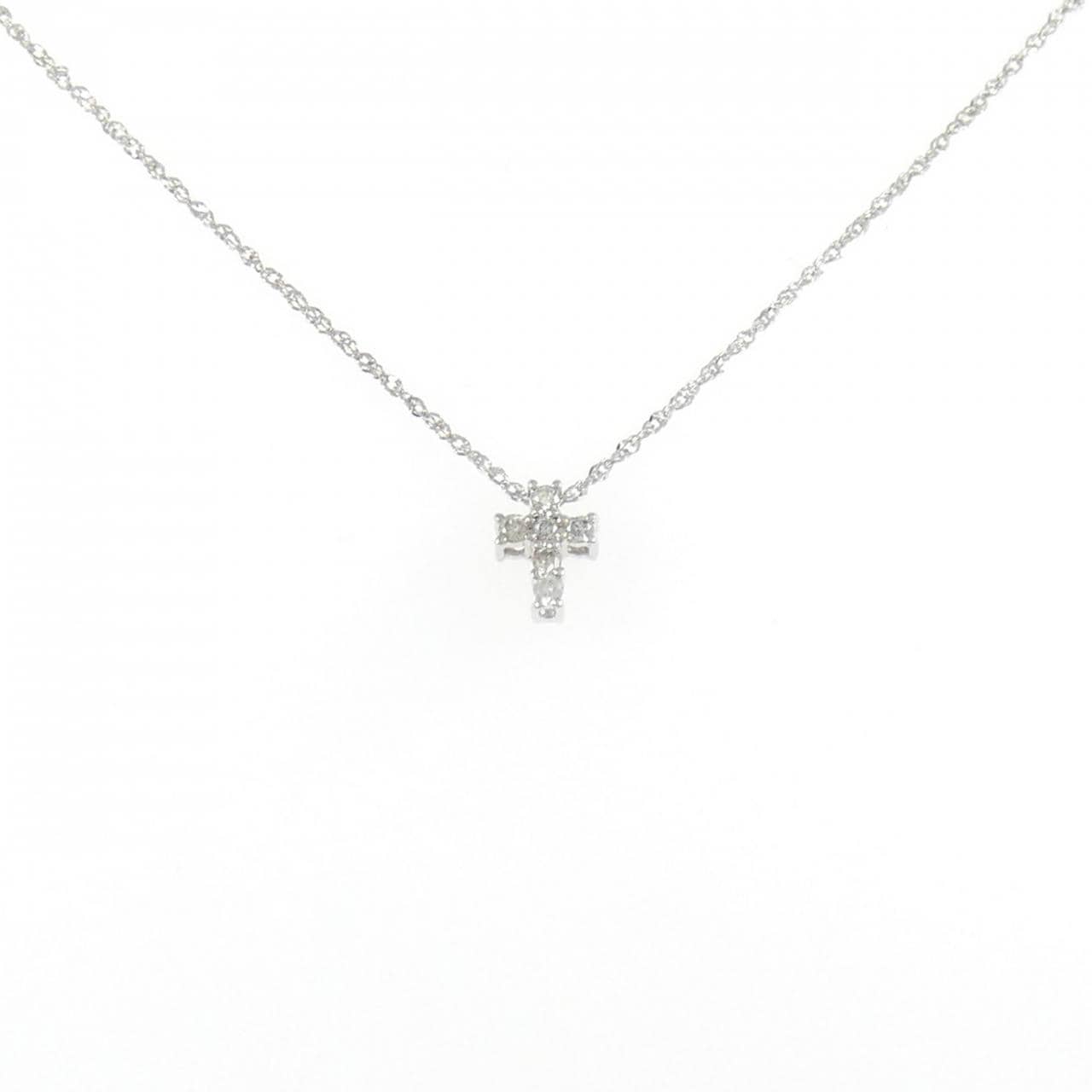 K10WG クロス ダイヤモンド ネックレス 0.06CT