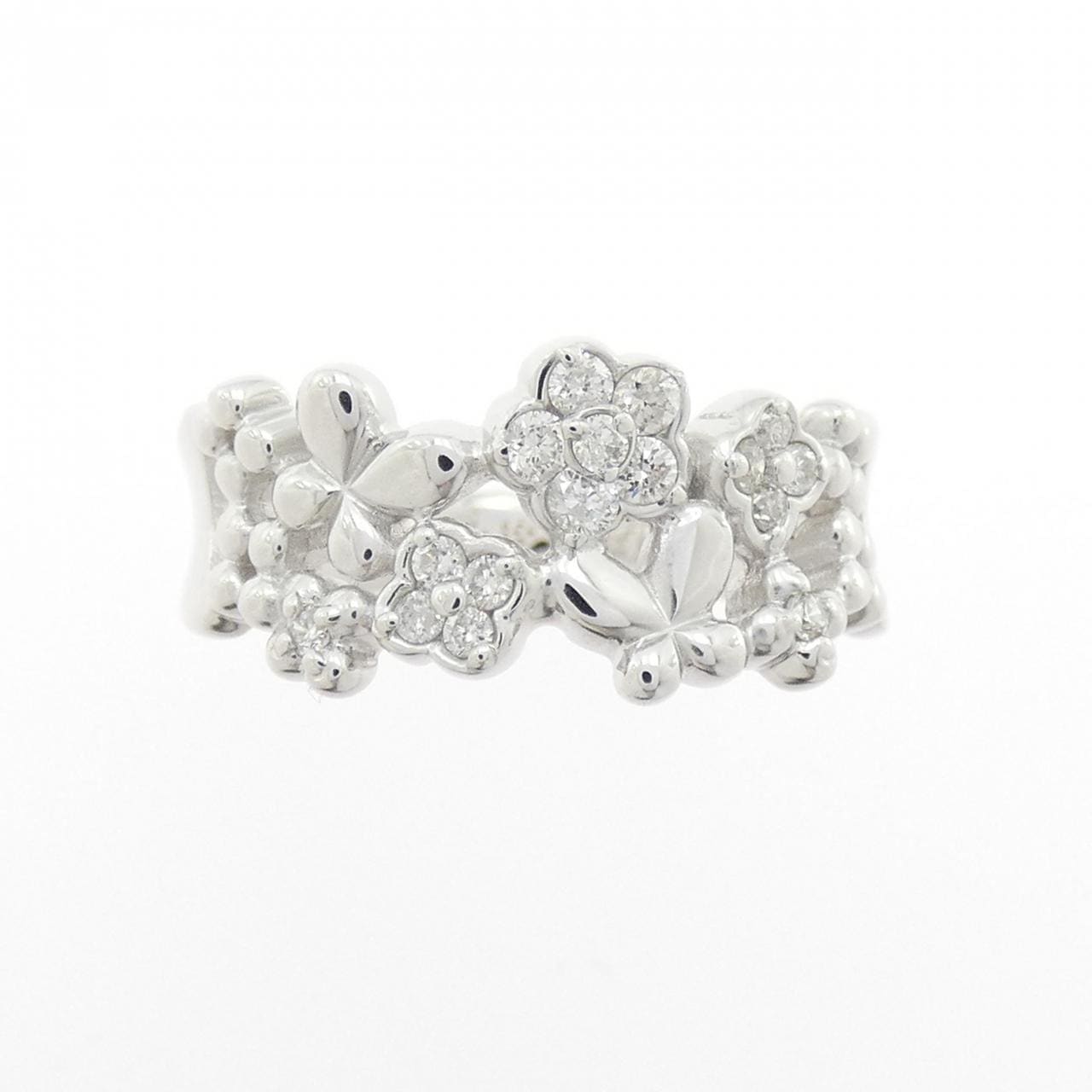 K18WG フラワー×バタフライ ダイヤモンド リング 0.20CT