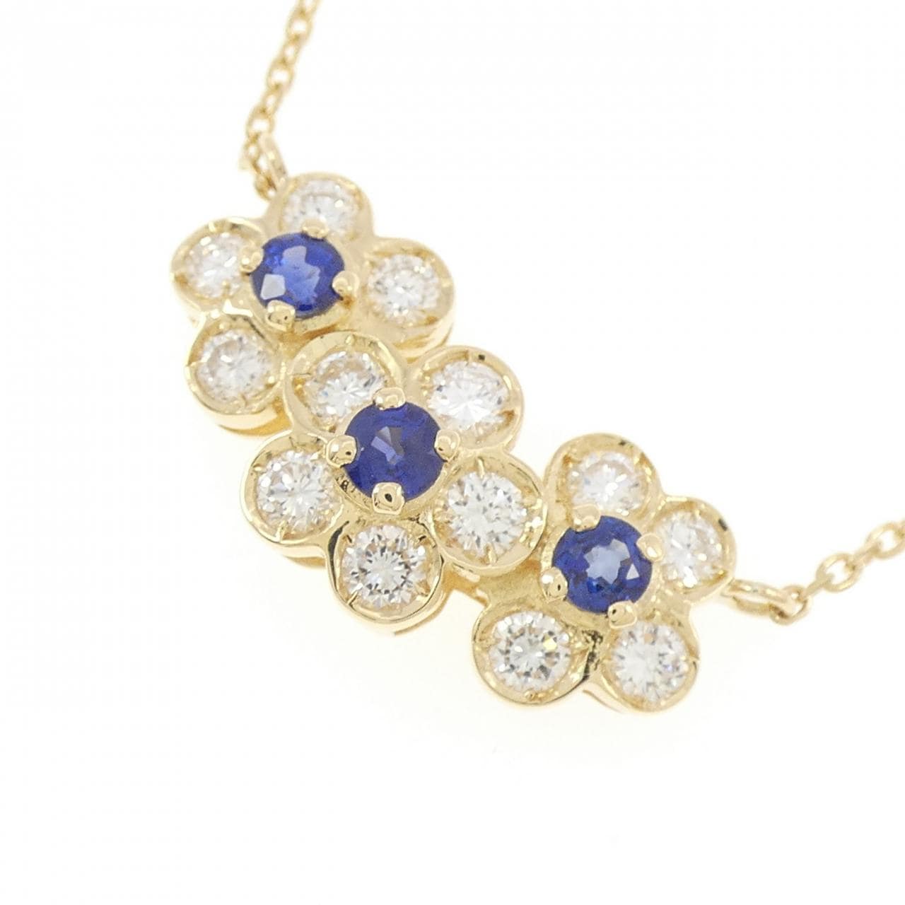 K18YG フラワー サファイヤ ネックレス 0.67CT