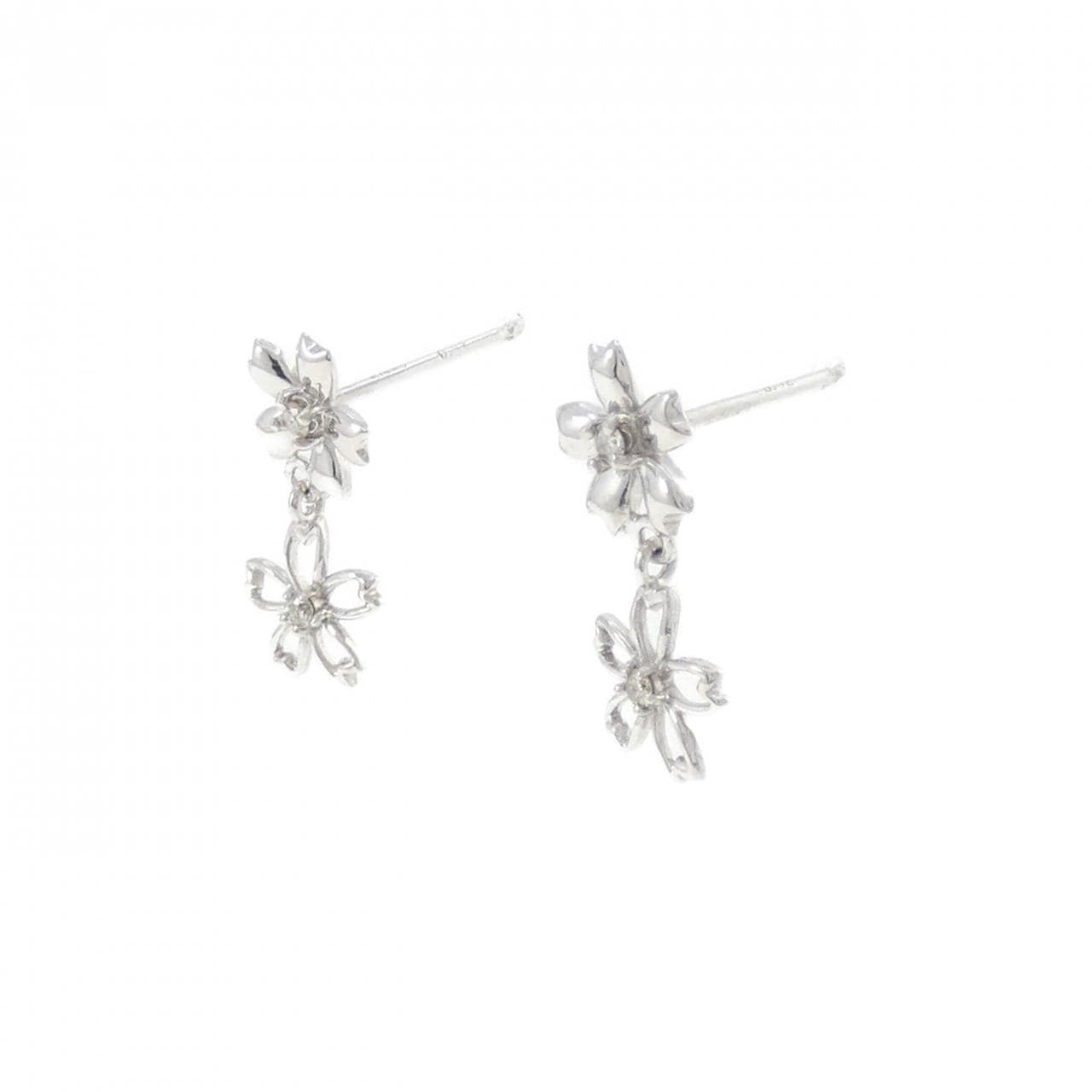 K14WG フラワー ダイヤモンド ピアス 0.04CT