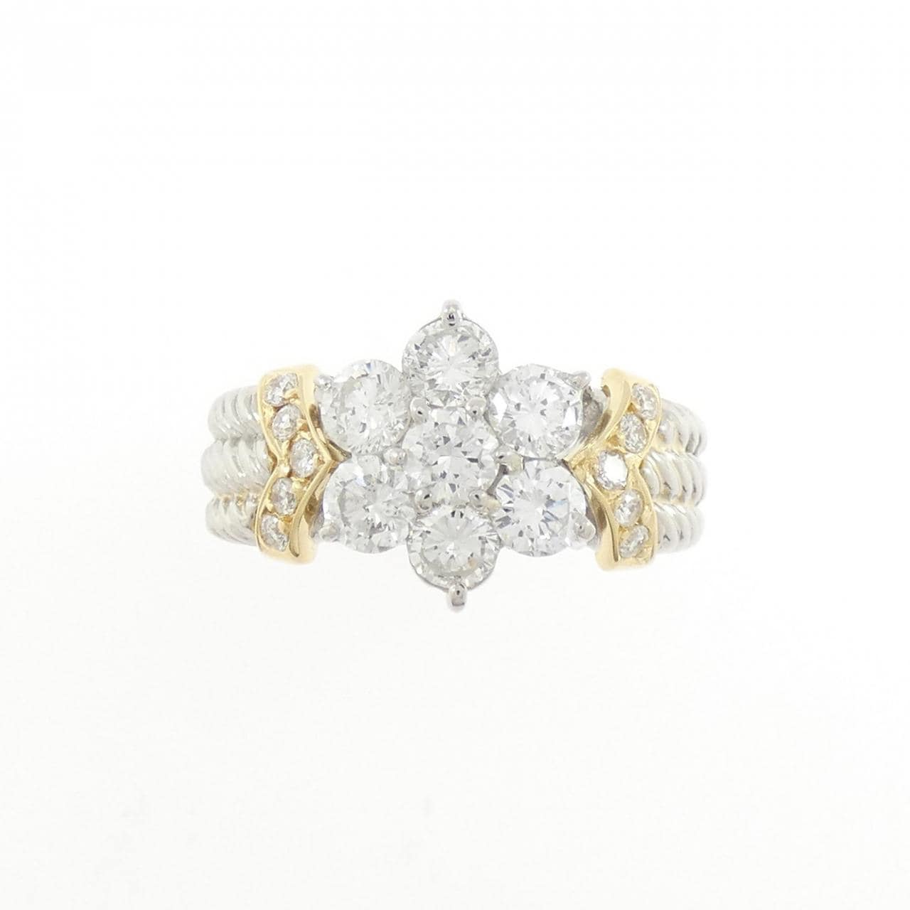 PT900/K18YG フラワー ダイヤモンド リング 1.01CT