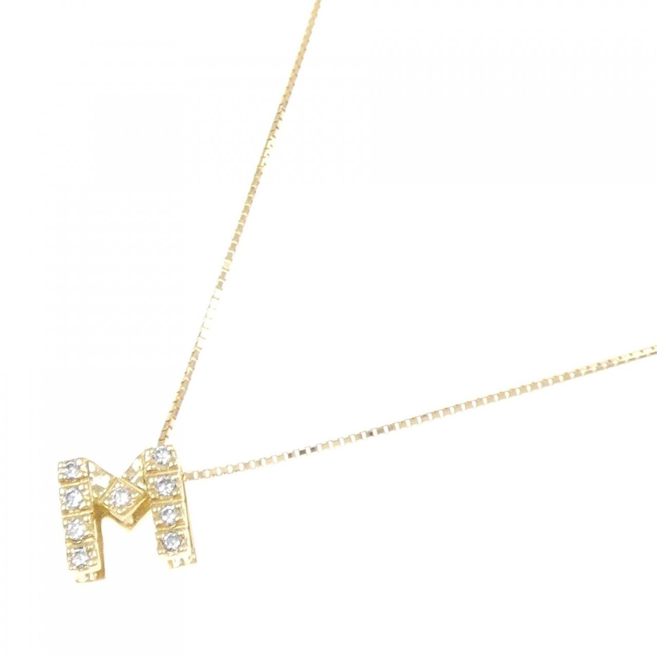 K18YG イニシャルM ダイヤモンド ネックレス 0.12CT