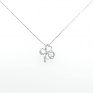 K18WG ハート?クローバー ダイヤモンド ネックレス 0.10CT