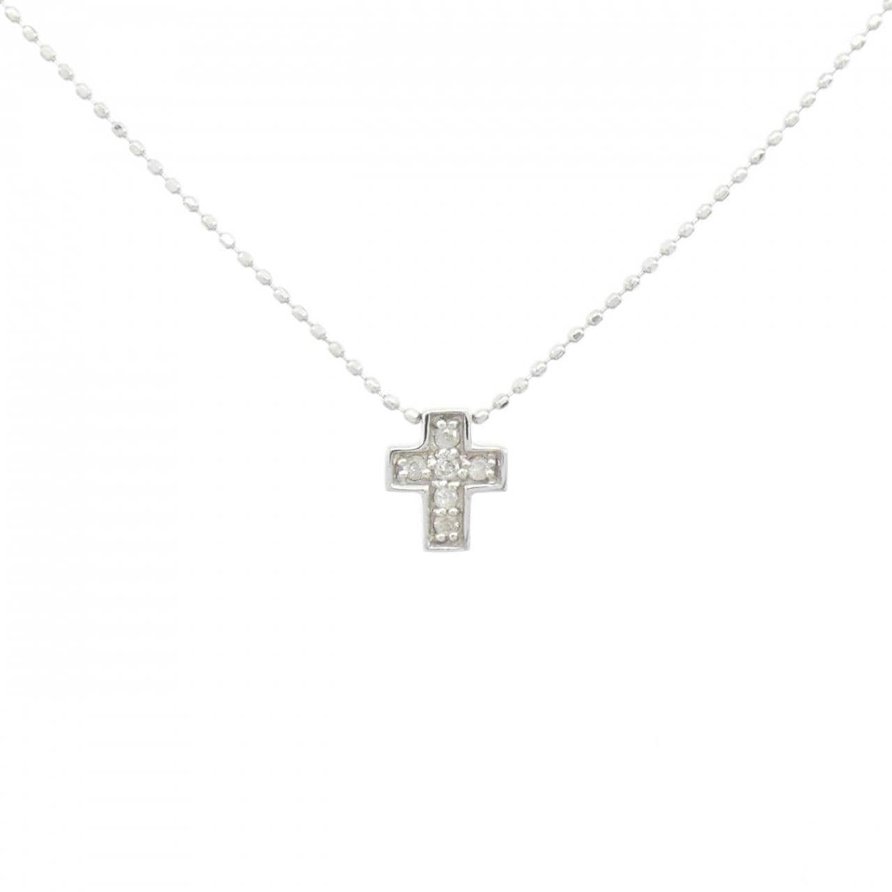 K18WG クロス ダイヤモンド ネックレス 0.05CT