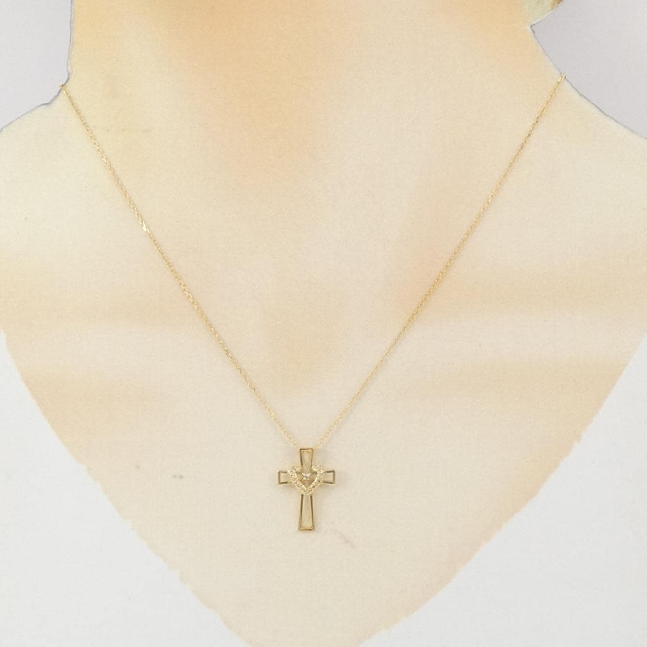 K18YG クロス×ハート ダイヤモンド ネックレス 0.05CT