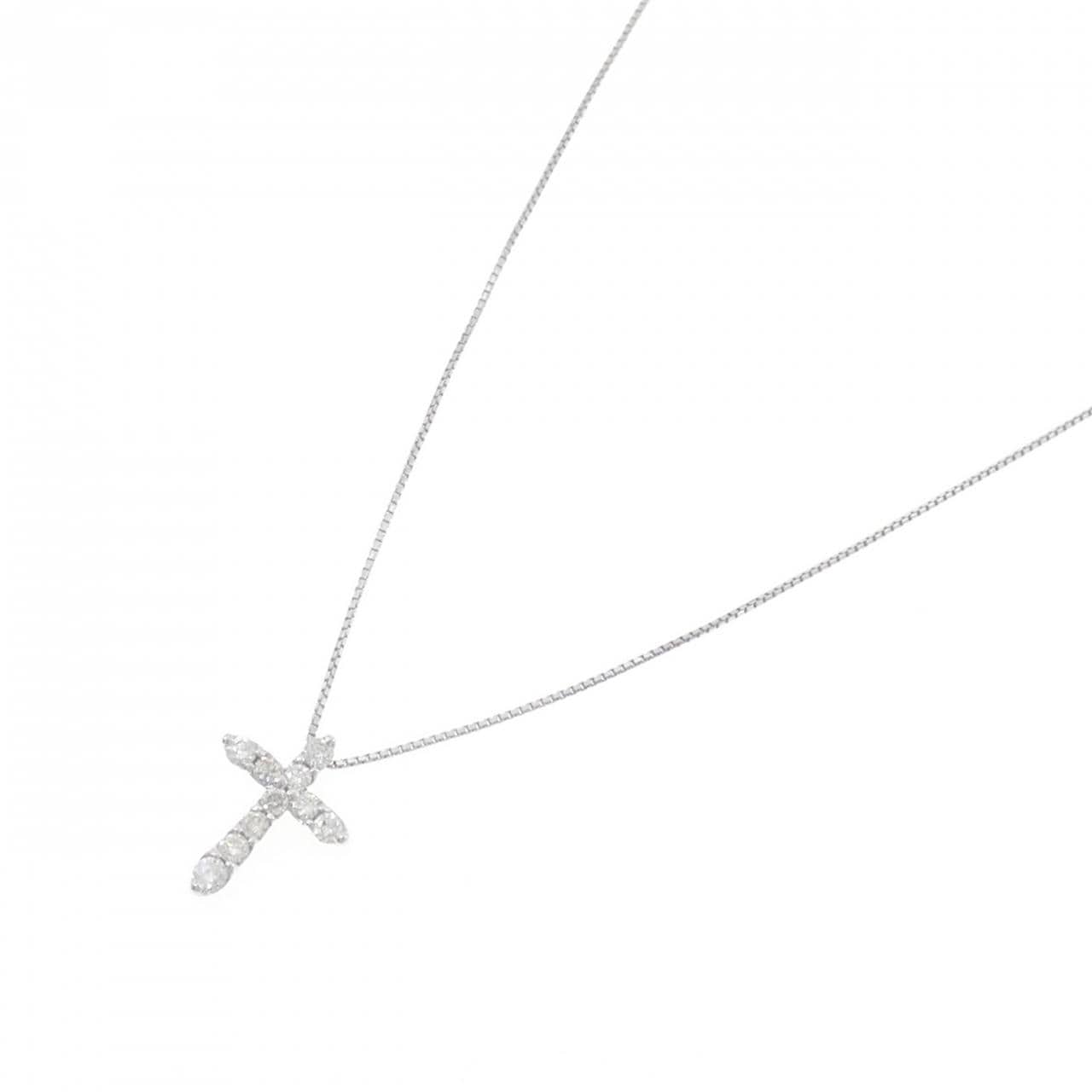 K18WG クロス ダイヤモンド ネックレス 0.50CT