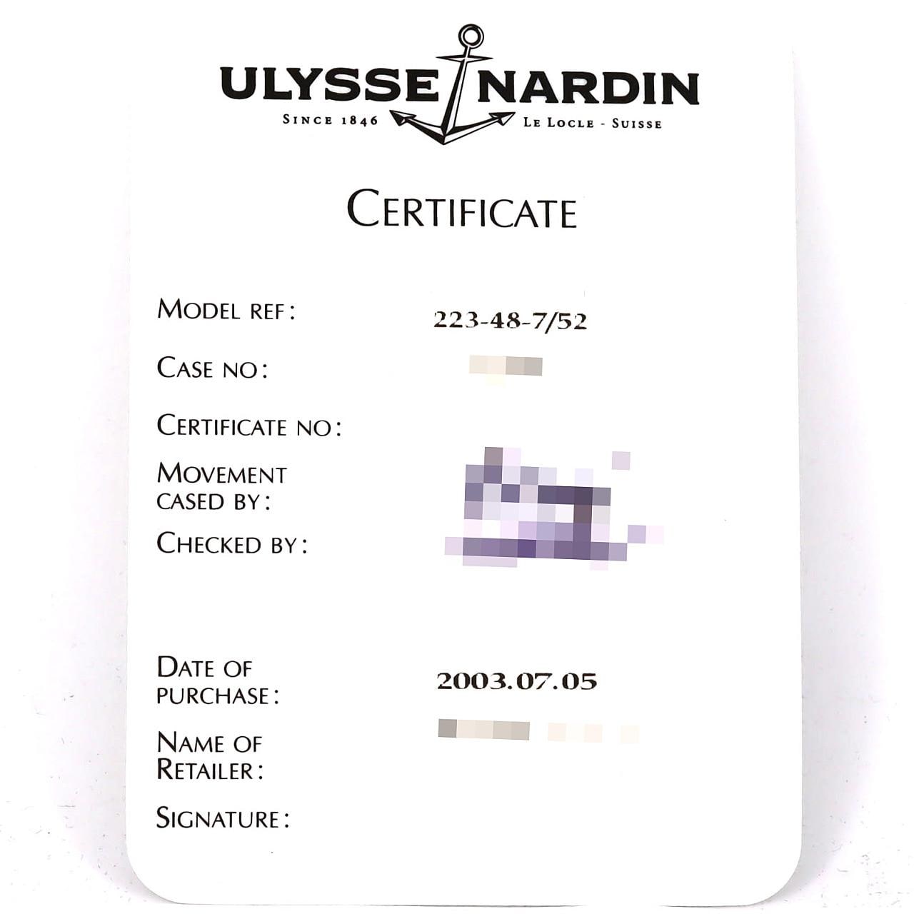 【ノーメンテナンス還元価格】ユリス･ナルダン ミケランジェロUTC 223-48-7/52 SS 自動巻