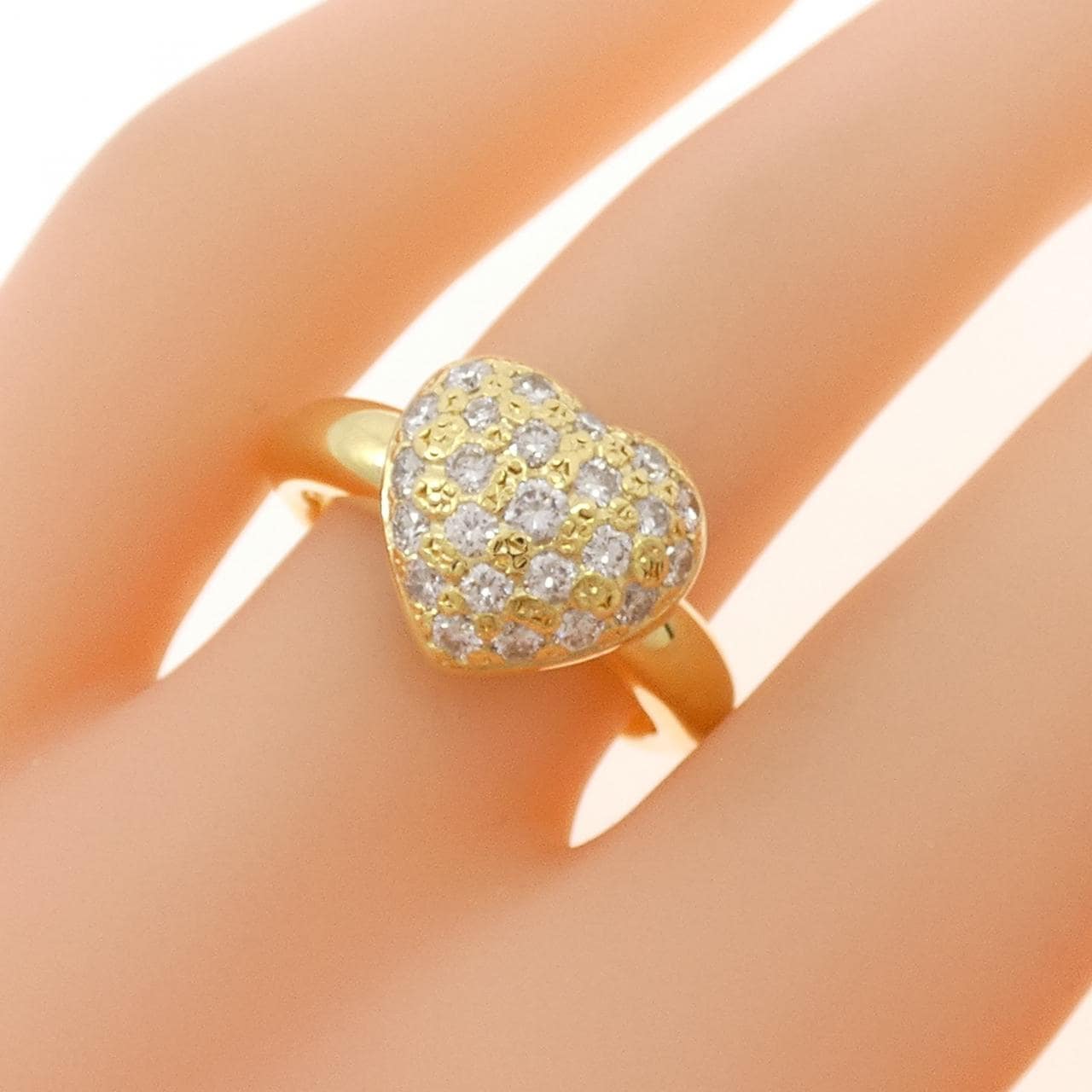 K18YG ハート×パヴェ ダイヤモンド リング 0.58CT