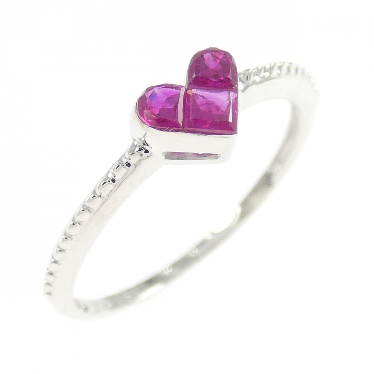 K14WG ハート ルビー リング 0.54CT