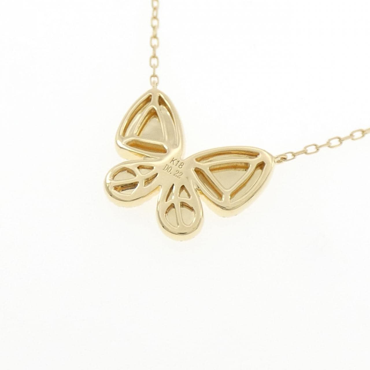 K18YG バタフライ ダイヤモンド ネックレス 0.22CT