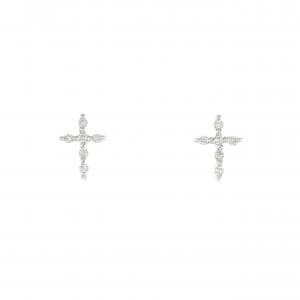K18WG クロス ダイヤモンド ピアス 0.06CT
