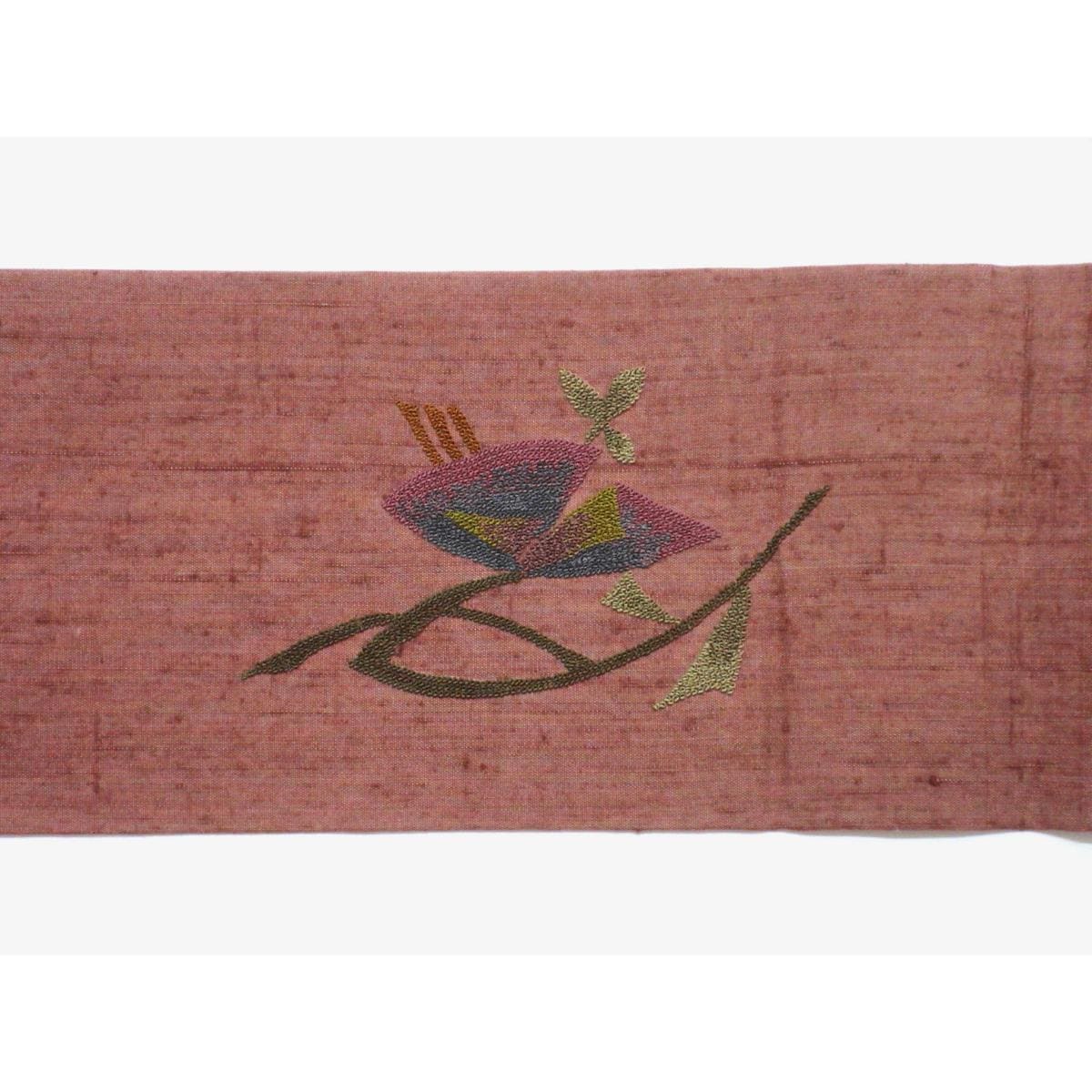 名古屋帯　染紬　刺繍加工