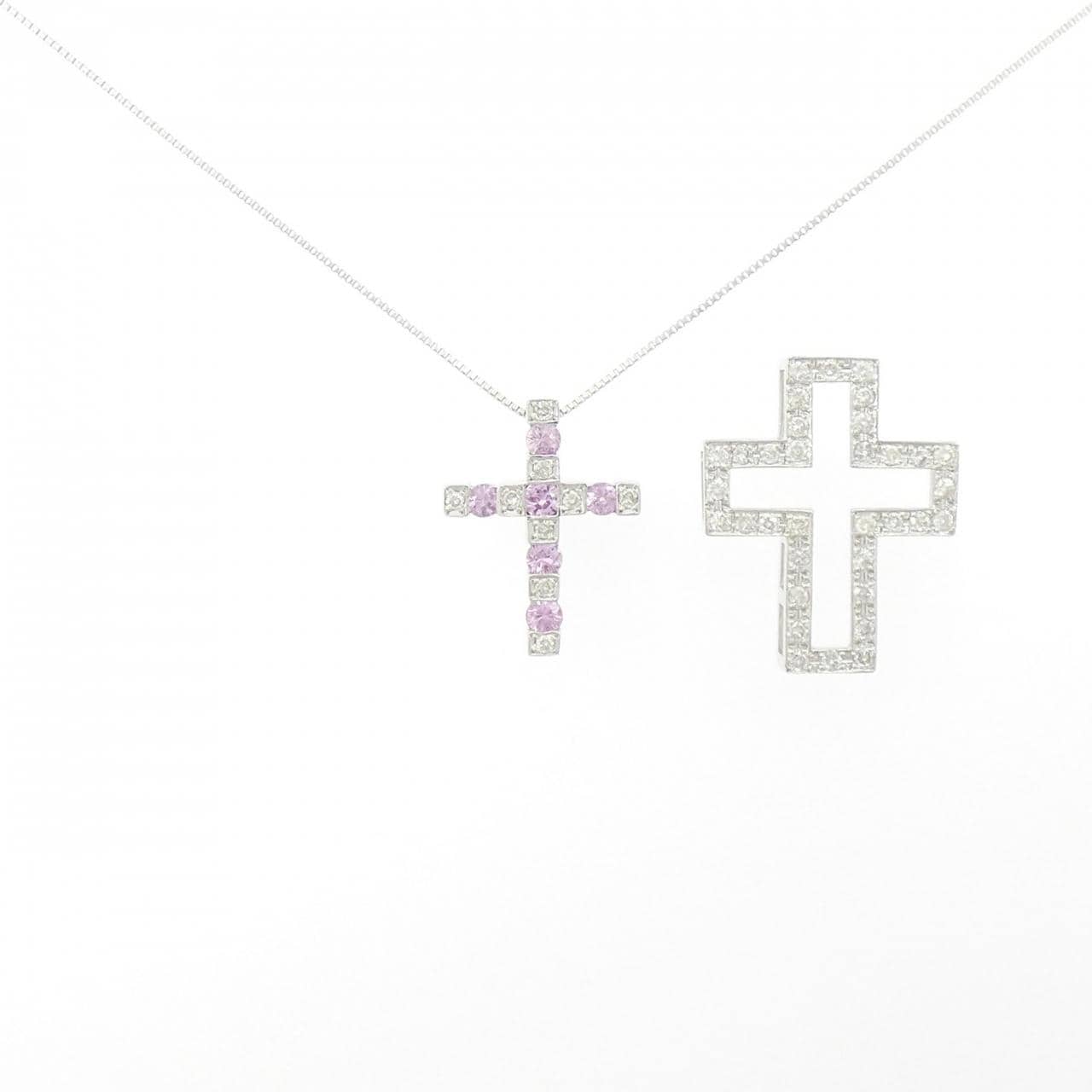 K18WG 2WAY クロス サファイヤ ネックレス 0.45CT