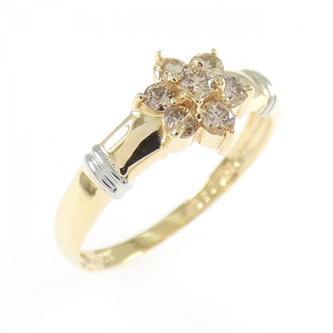 K18YG/PT900 フラワー ダイヤモンド リング 0.30CT