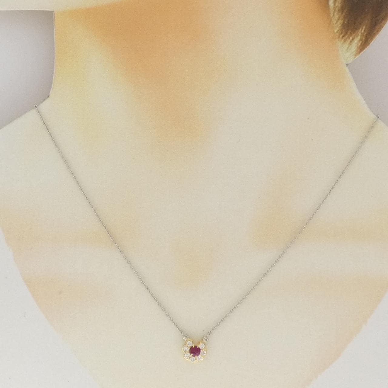 750YG/PT900/PT850 ルビー ネックレス 0.34CT