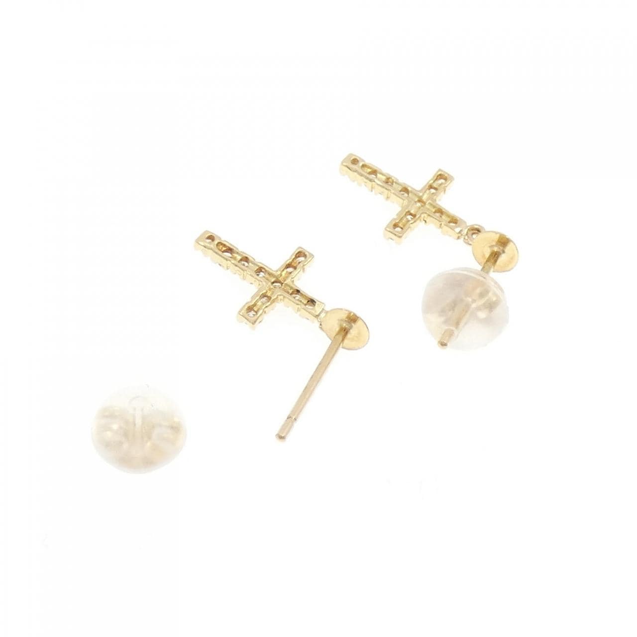 K18YG クロス ダイヤモンド ピアス 0.12CT