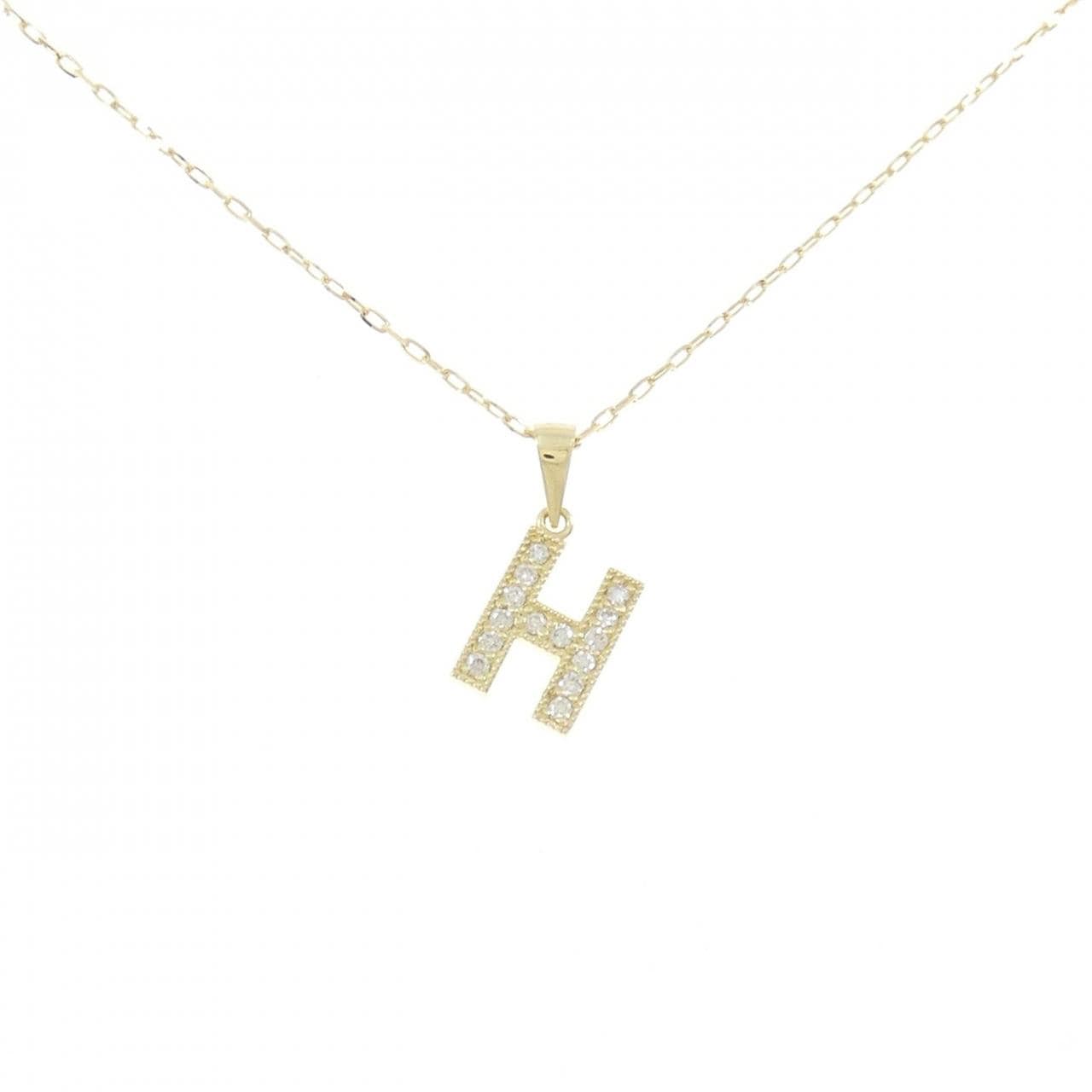 K18YG イニシャルH ダイヤモンド ネックレス 0.14CT