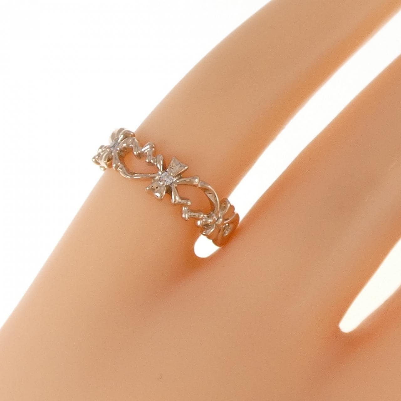 K10PG リボン ダイヤモンド ピンキーリング 0.03CT