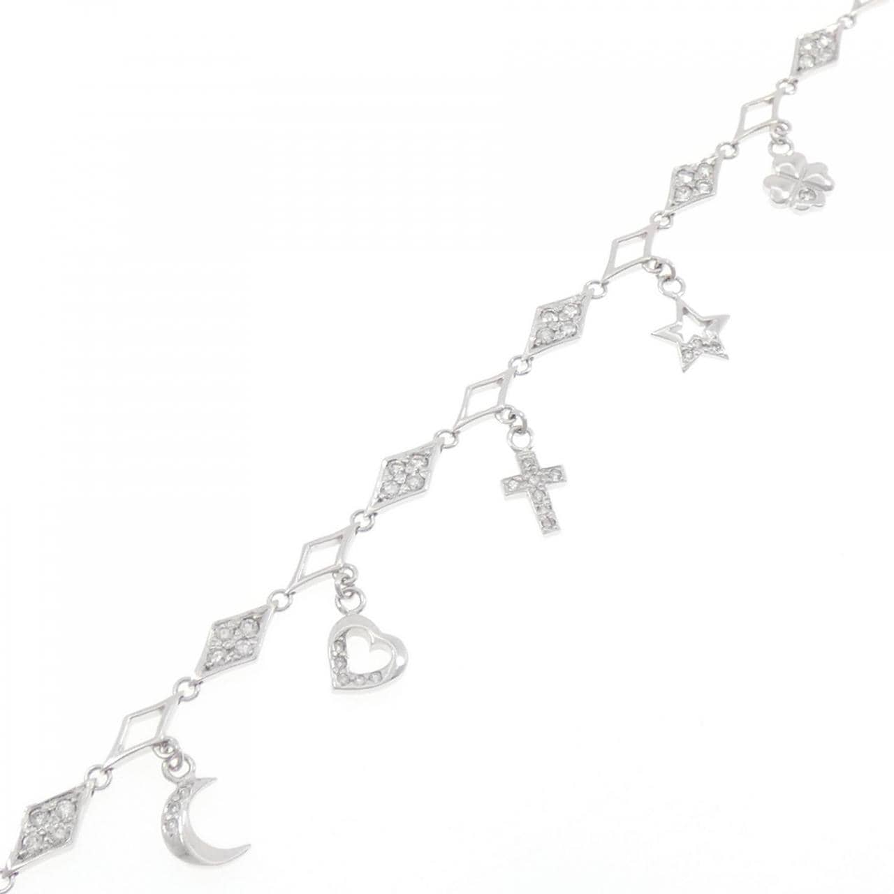 K18WG クロス×ハート×スター ダイヤモンド ブレスレット 0.95CT