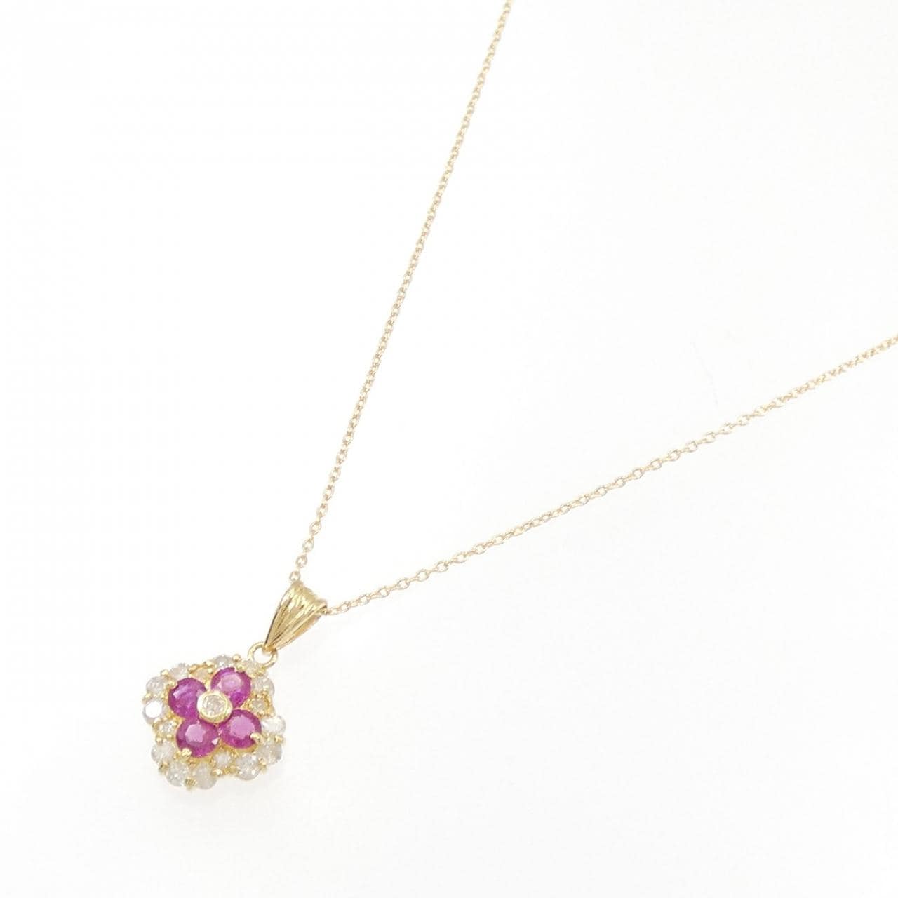 K18YG花朵红宝石项链0.55CT