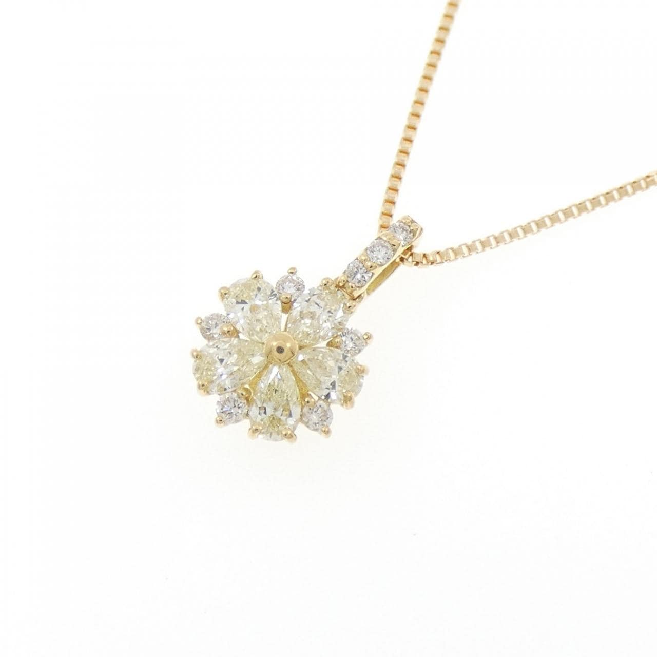 【新品】K18YG フラワー ダイヤモンド ネックレス 0.30CT