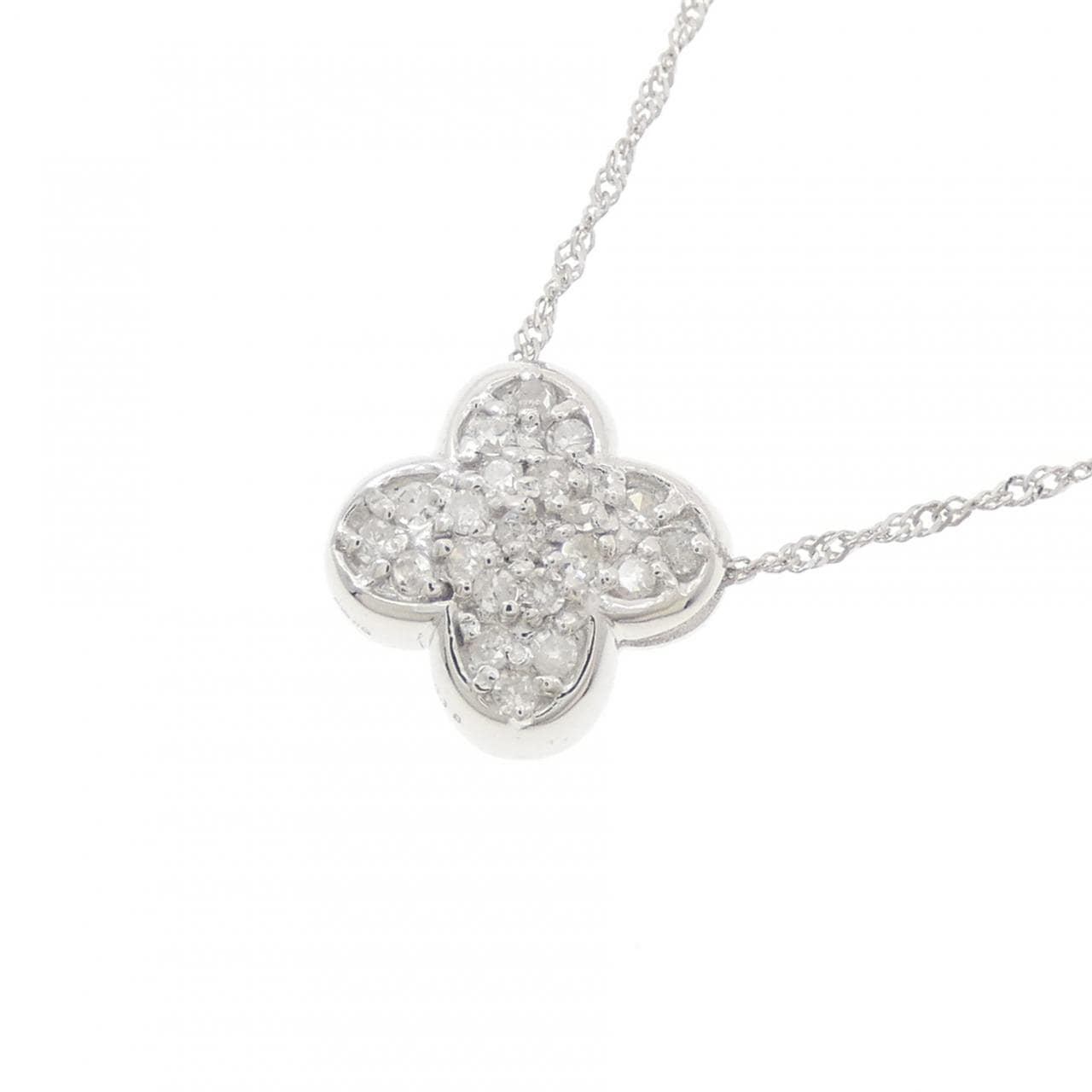 K18WG/750WG クローバー ダイヤモンド ネックレス 0.18CT