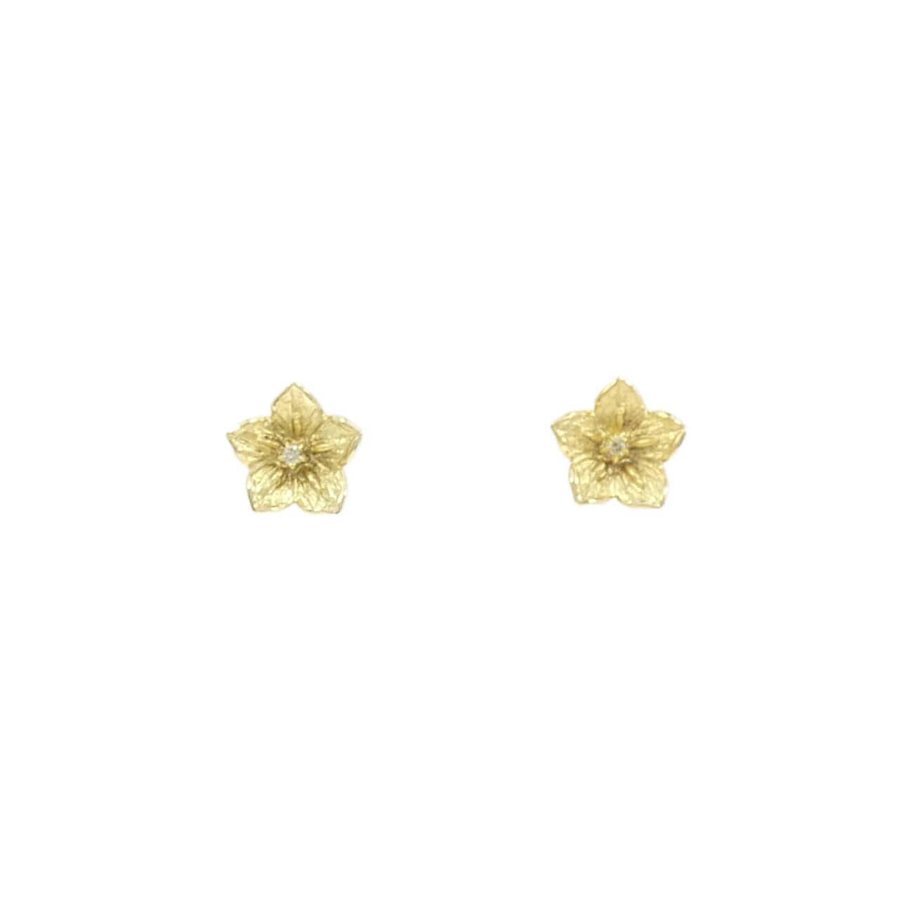 K18YG フラワー ダイヤモンド ピアス 0.02CT