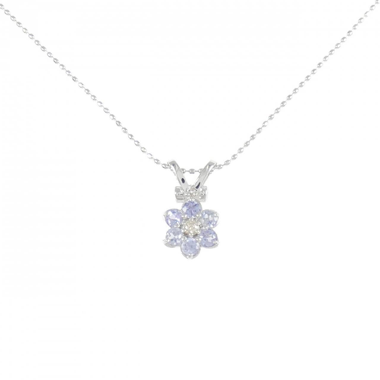 K18WG フラワー カラーストーン ネックレス