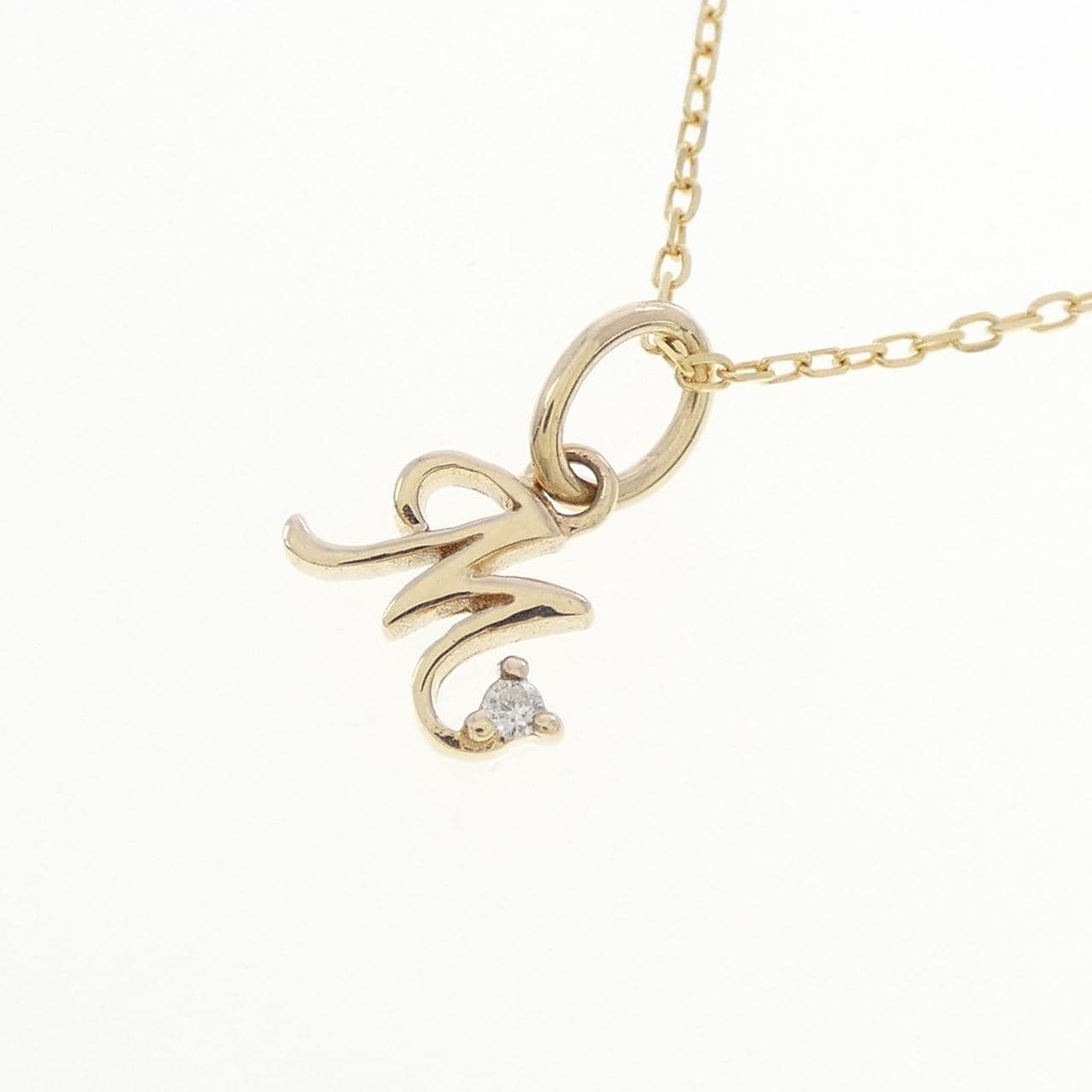 K10YG イニシャルM ダイヤモンド ネックレス 0.01CT