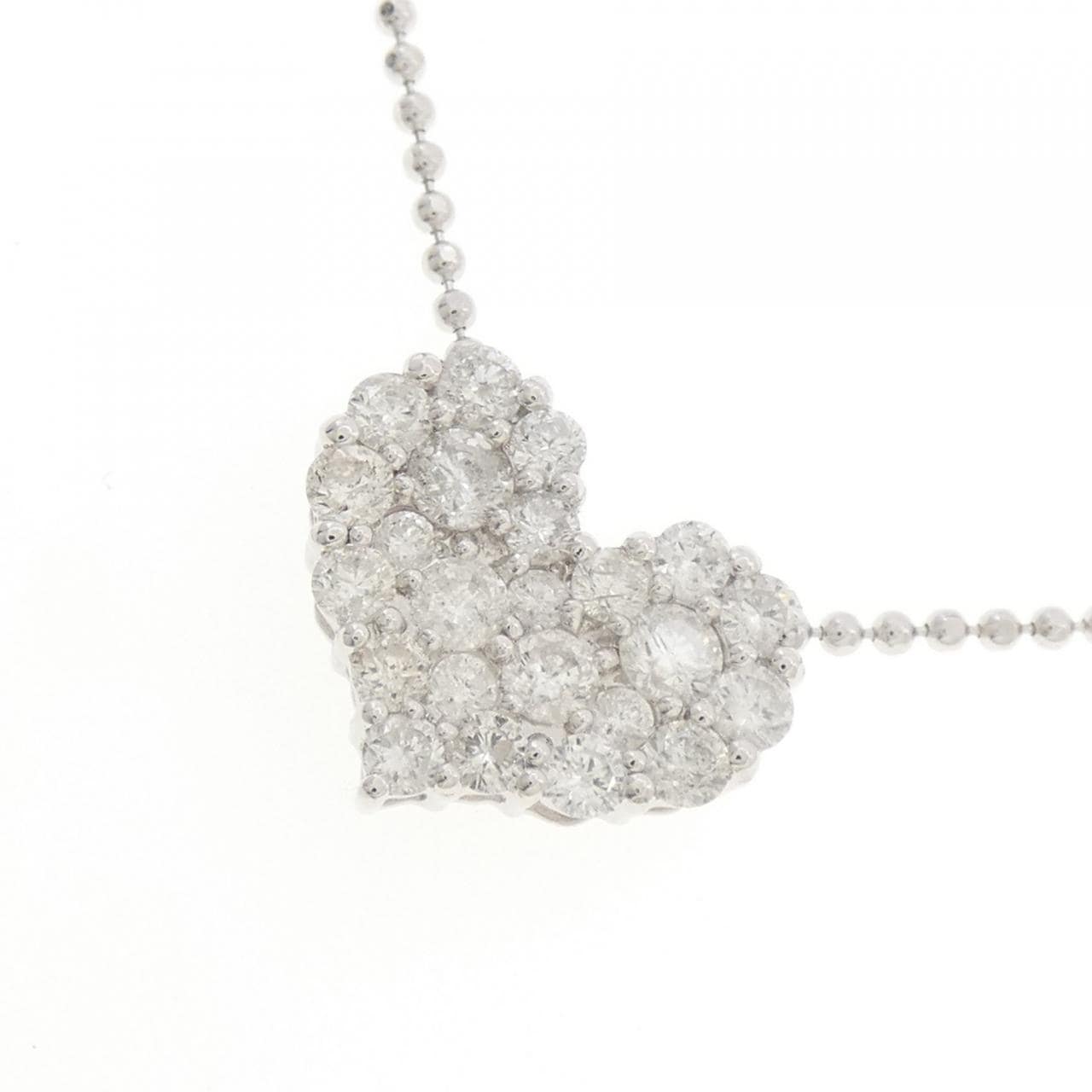 K14WG/K18WG ハート パヴェ ダイヤモンド ネックレス 1.00CT