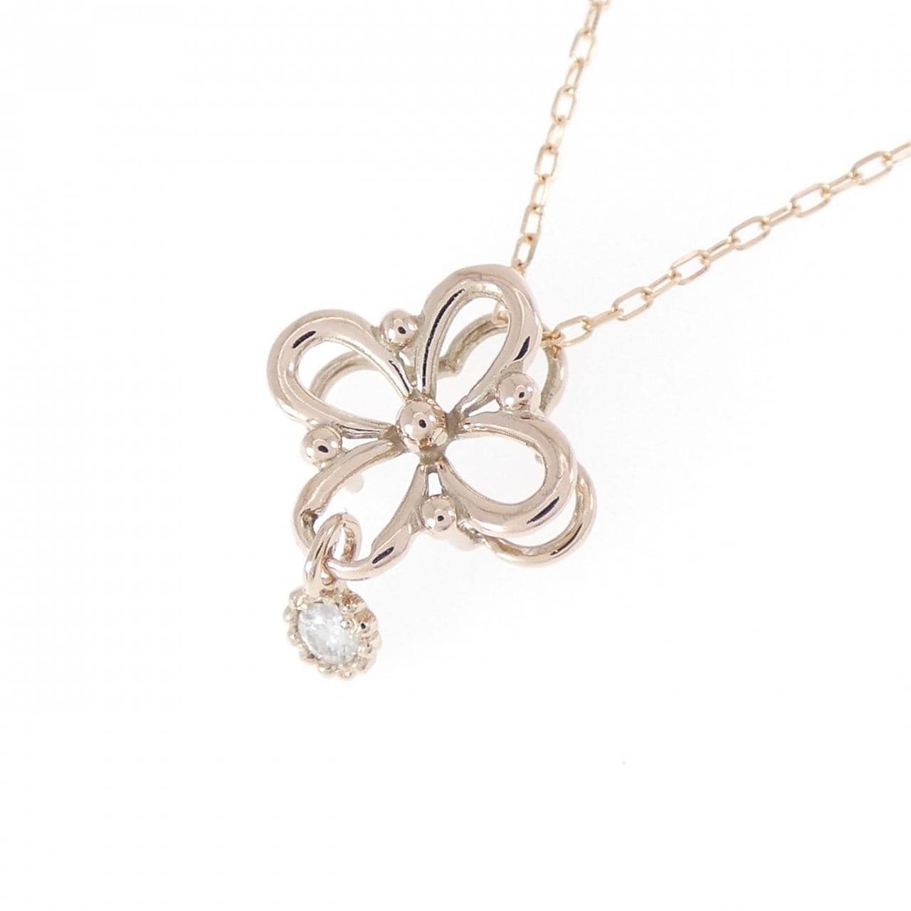 K10PG フラワー ダイヤモンド ネックレス 0.02CT