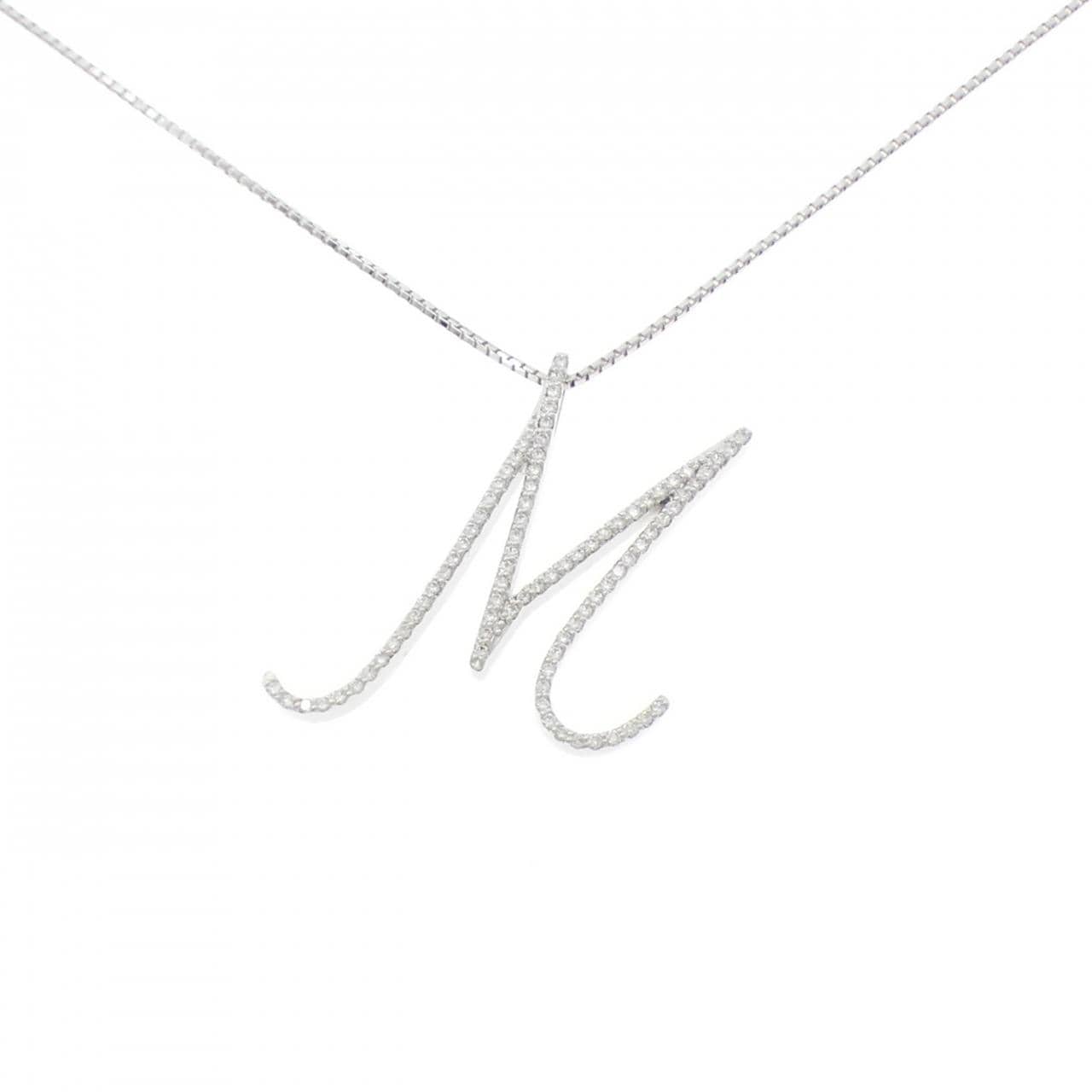K18WG イニシャルM　ダイヤモンド ネックレス 0.43CT