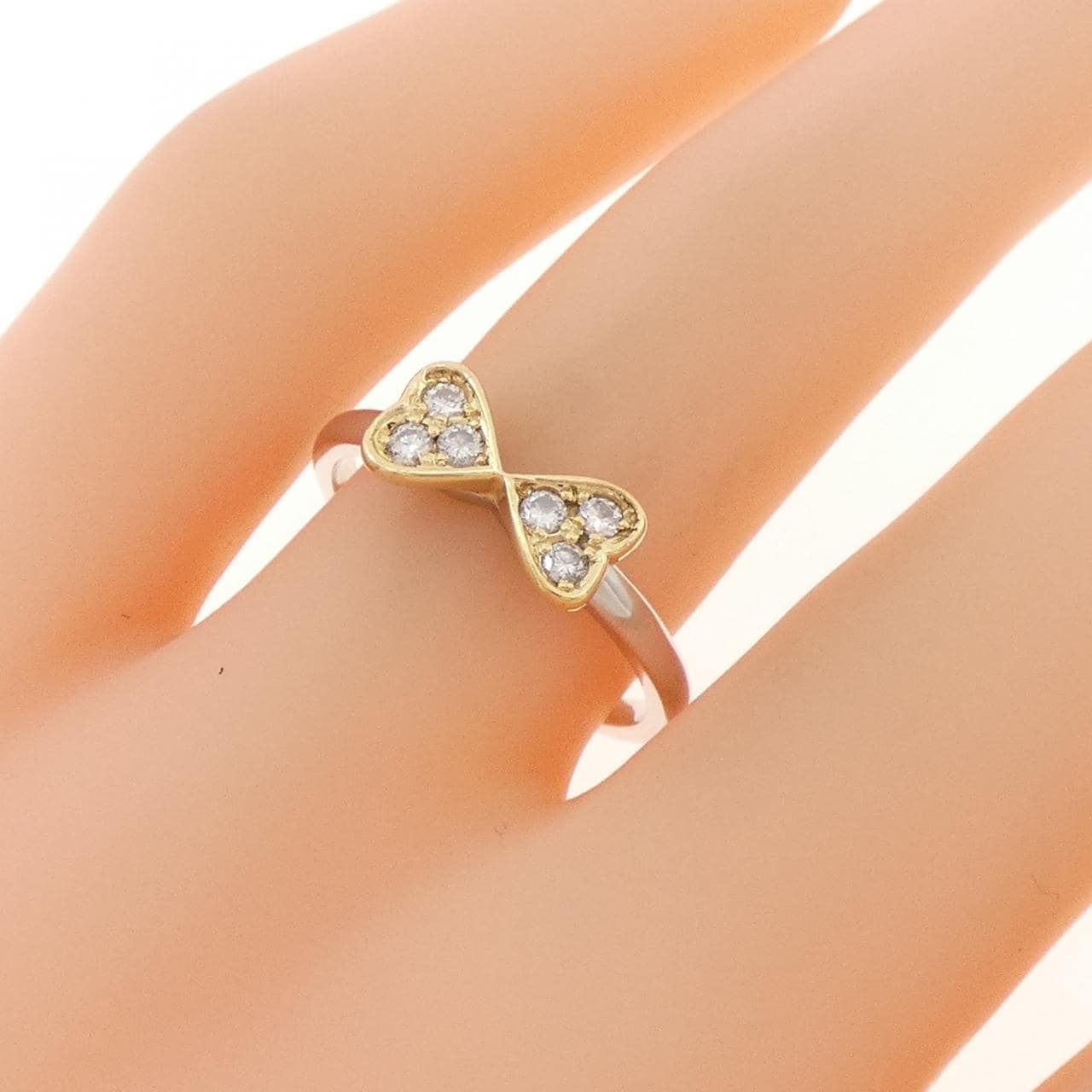 PT900/K18YG ハート ダイヤモンド リング 0.14CT