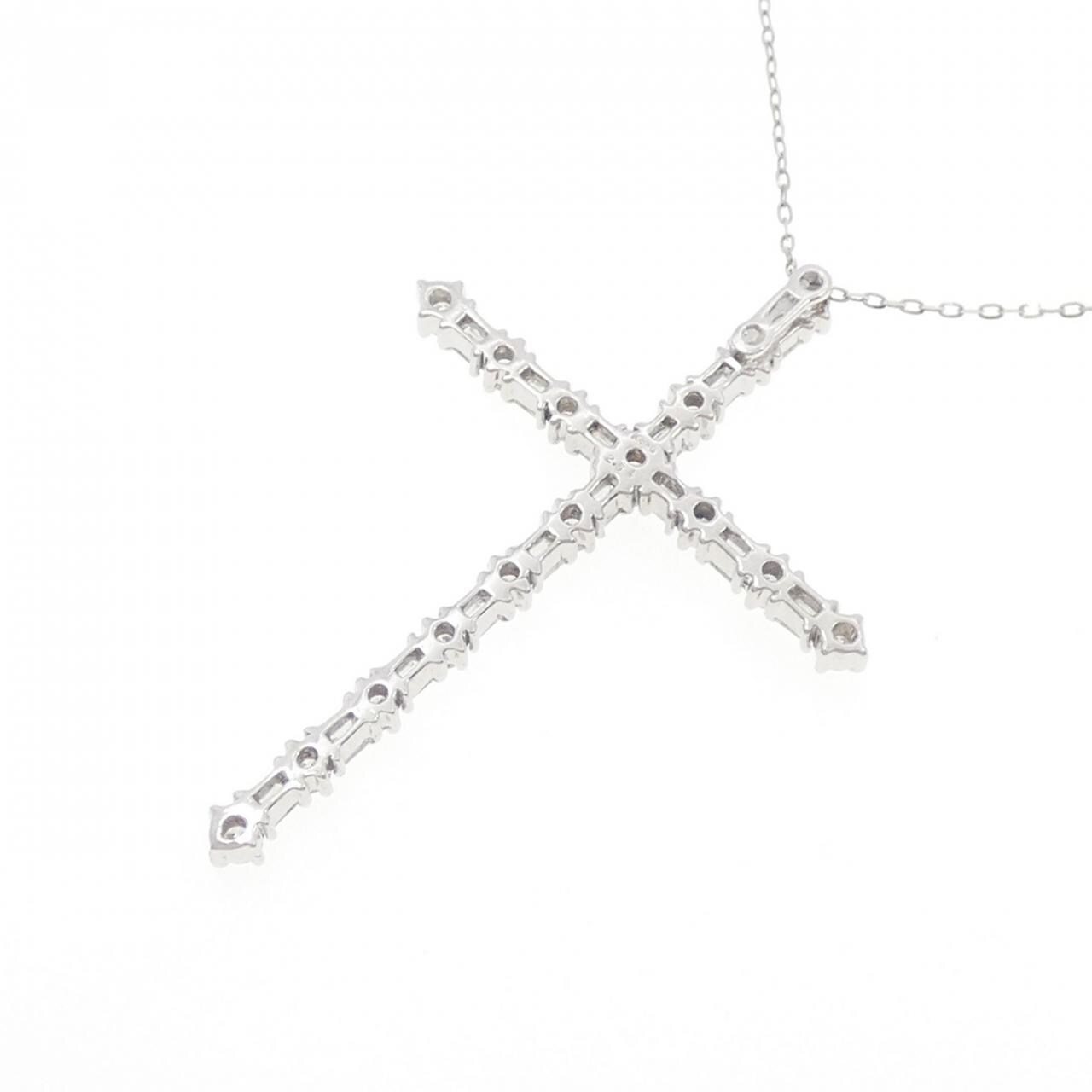 K18WG/PT850 クロス ダイヤモンド ネックレス 2.54CT