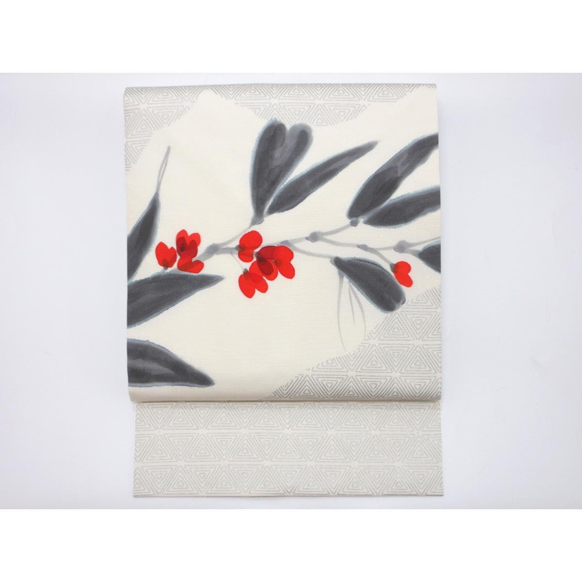 【未使用品】名古屋帯　塩瀬染帯　友禅銀彩加工