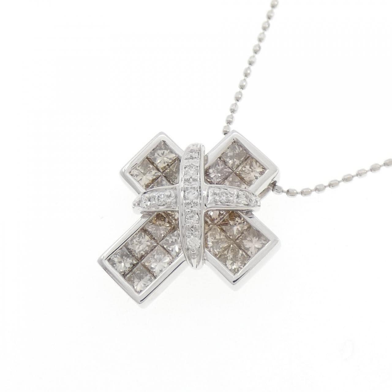 K18WG クロス ダイヤモンド ネックレス 1.20CT