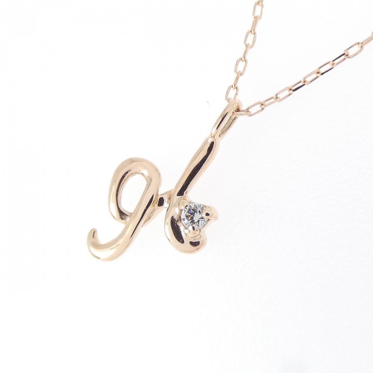 K10PG イニシャルH ダイヤモンド ネックレス 0.01CT