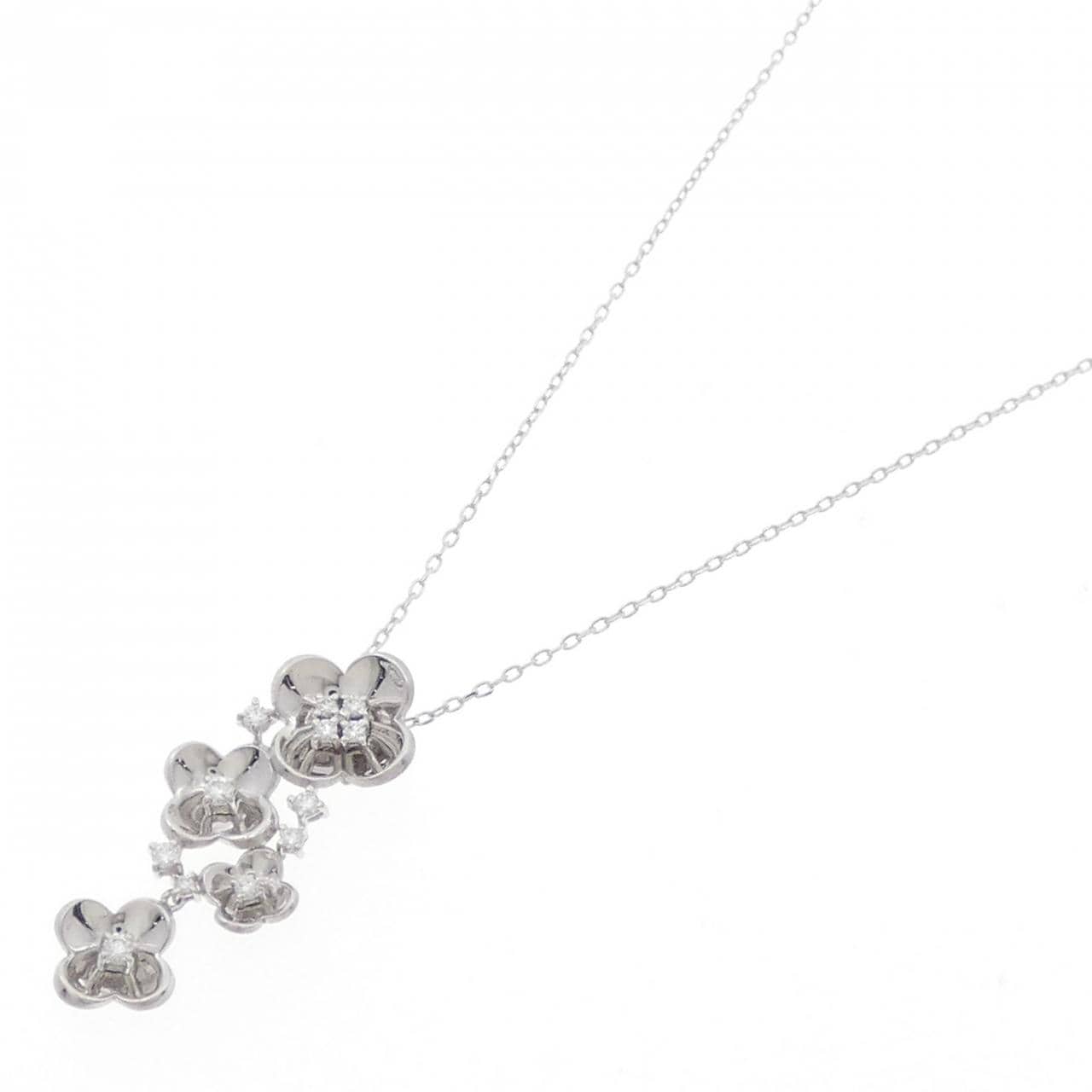 K18WG フラワー ダイヤモンド ネックレス 0.21CT
