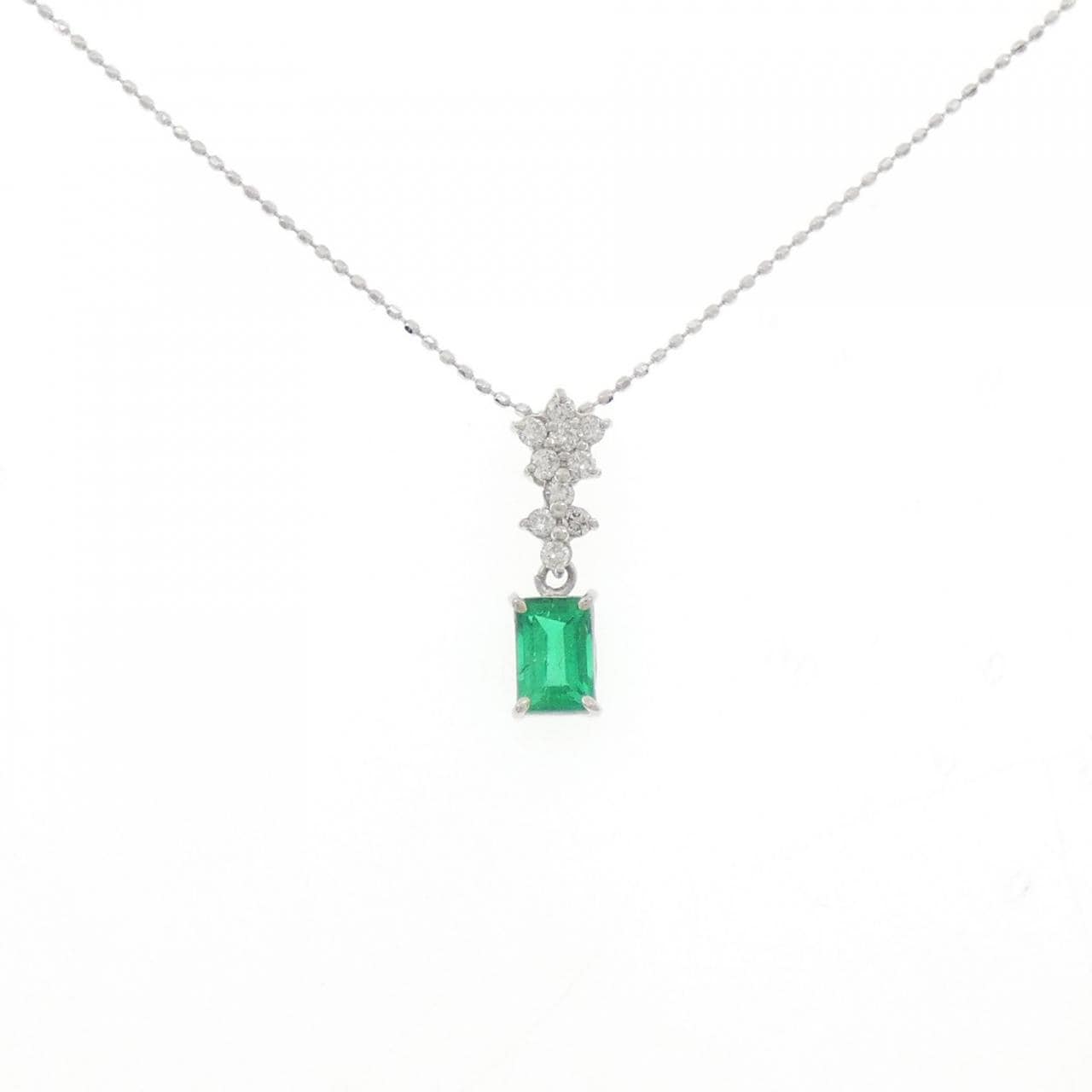 PT900/K18WG エメラルド ネックレス 0.55CT
