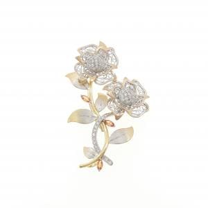 K18YG/K18WG フラワー サファイヤ ブローチ 0.46CT