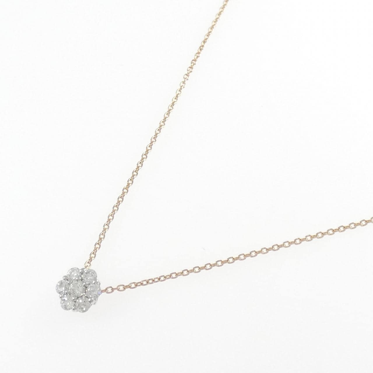 PT900/K18PG フラワー ダイヤモンド ネックレス 0.24CT