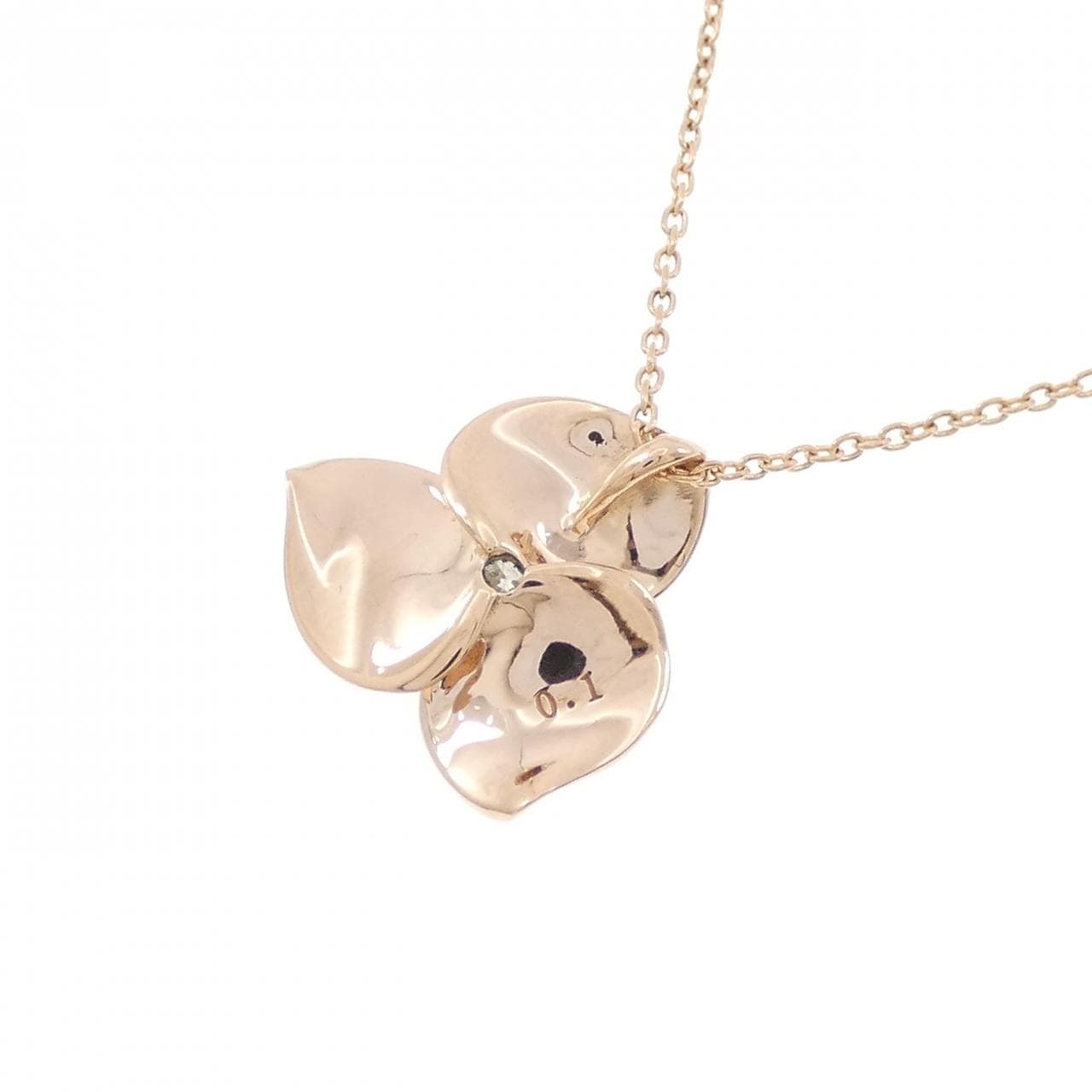 750PG フラワー ダイヤモンド ネックレス 0.1CT