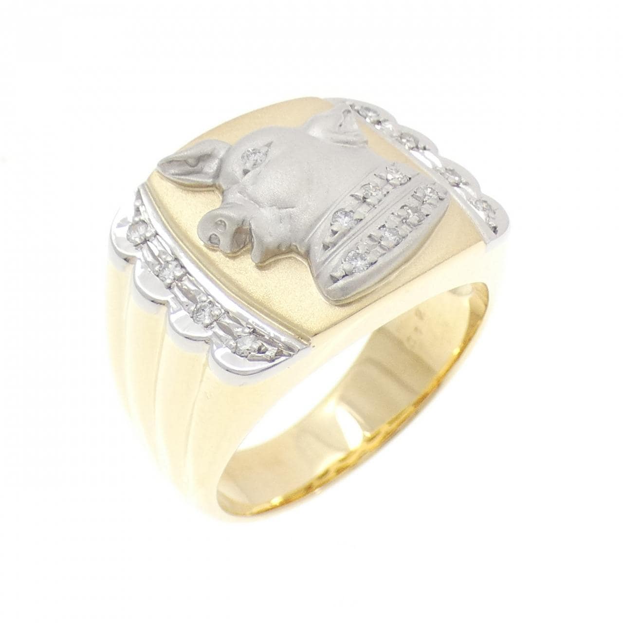 K18YG/PT900 ピッグ ダイヤモンド リング 0.12CT