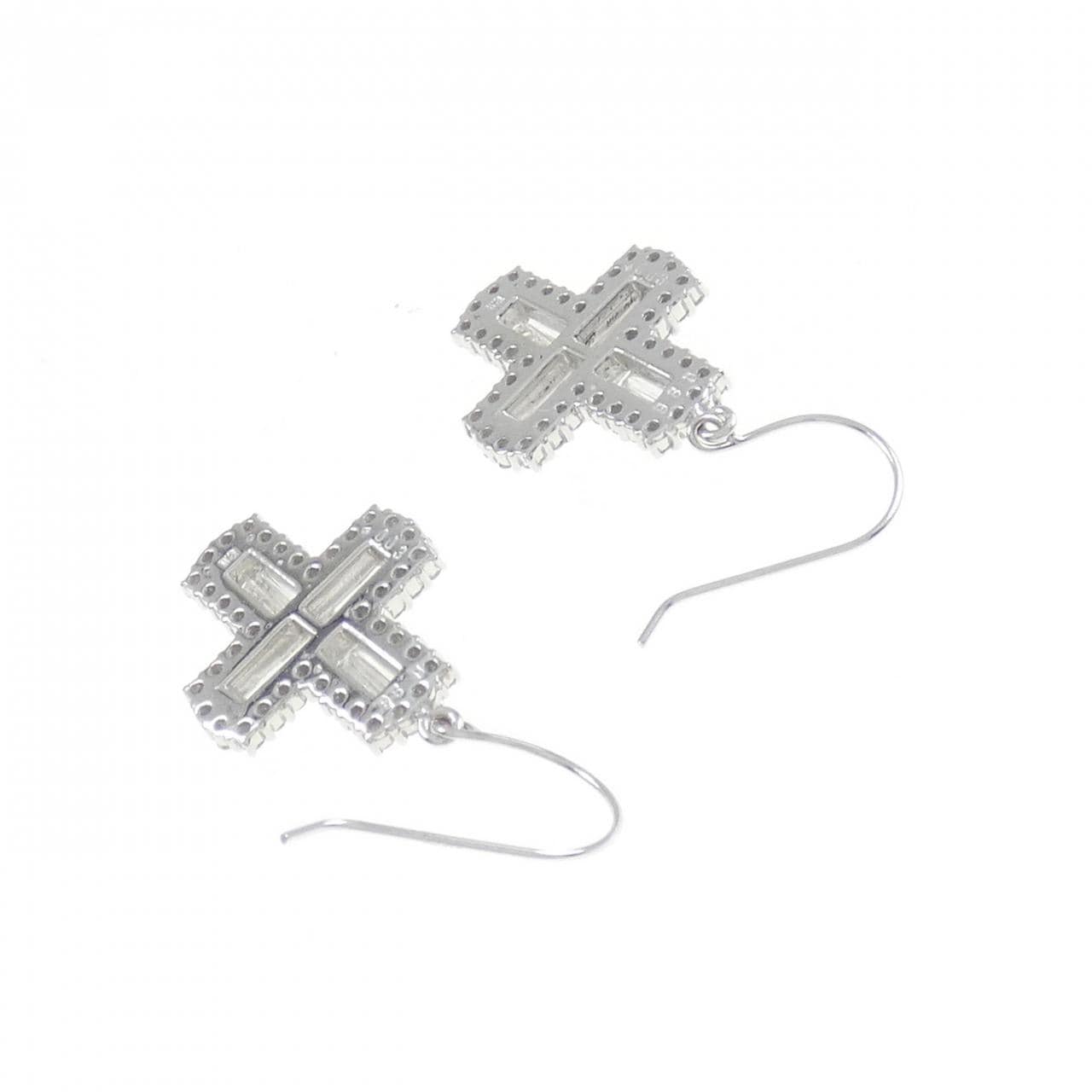 K18WG Cross Diamond Earrings 1.78CT